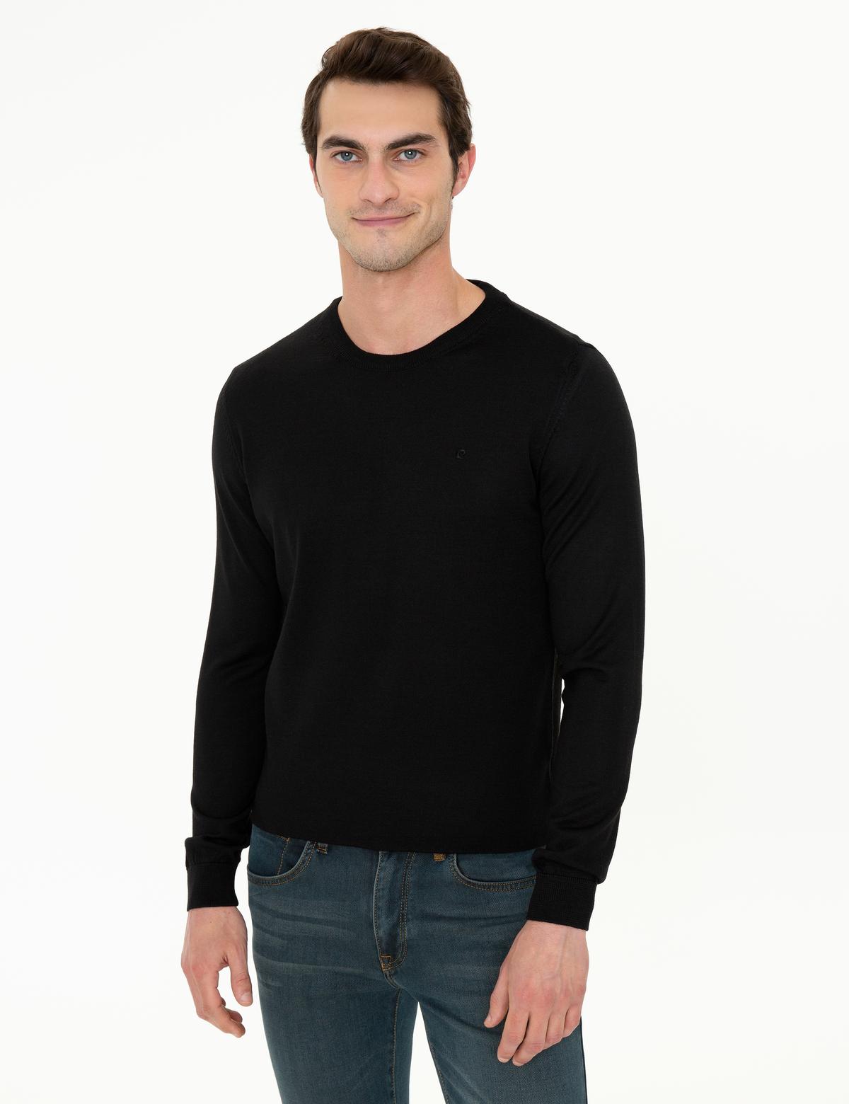 Siyah Regular Fit Basic Triko Kazak - 50237703008