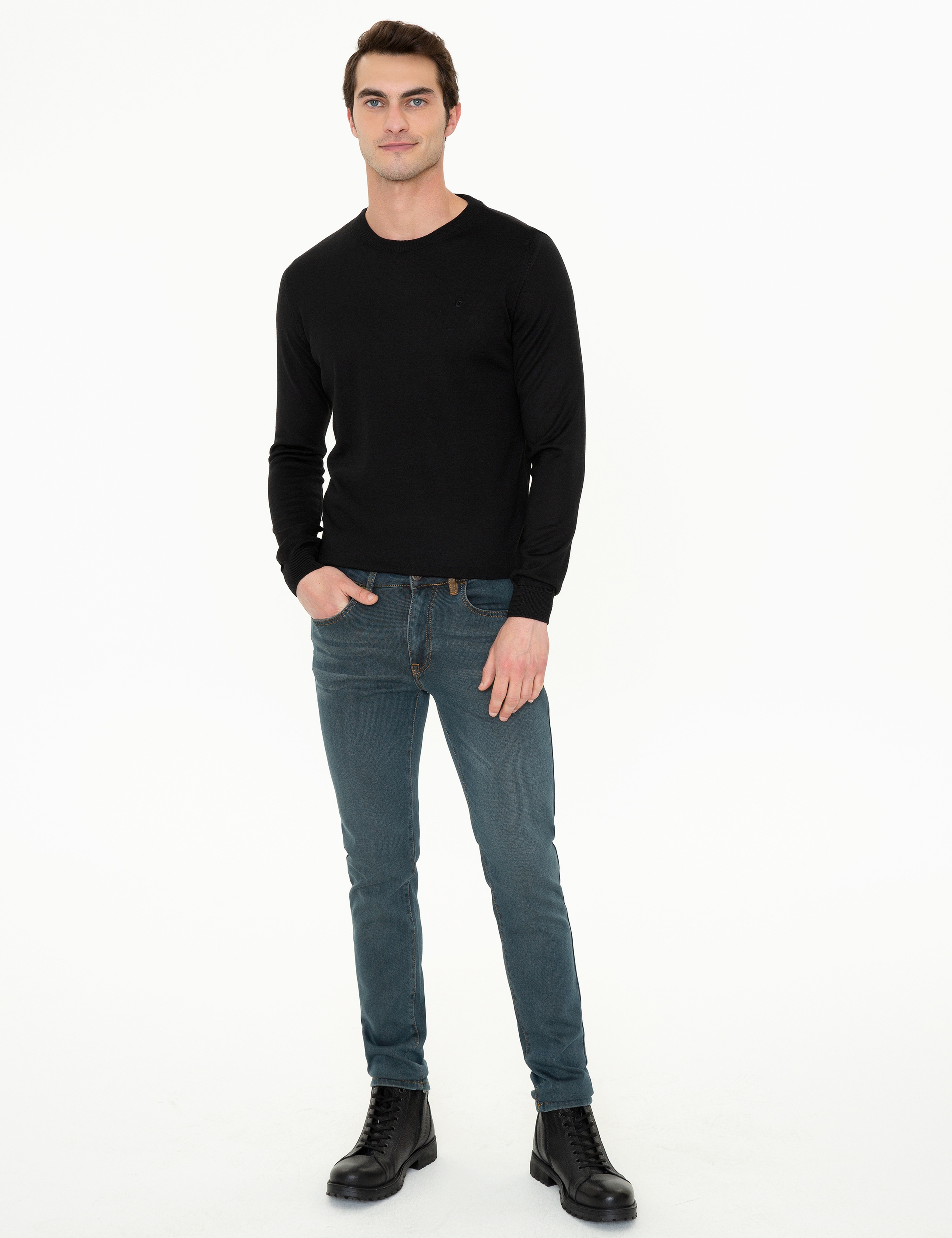 Siyah Regular Fit Basic Triko Kazak - Image 5