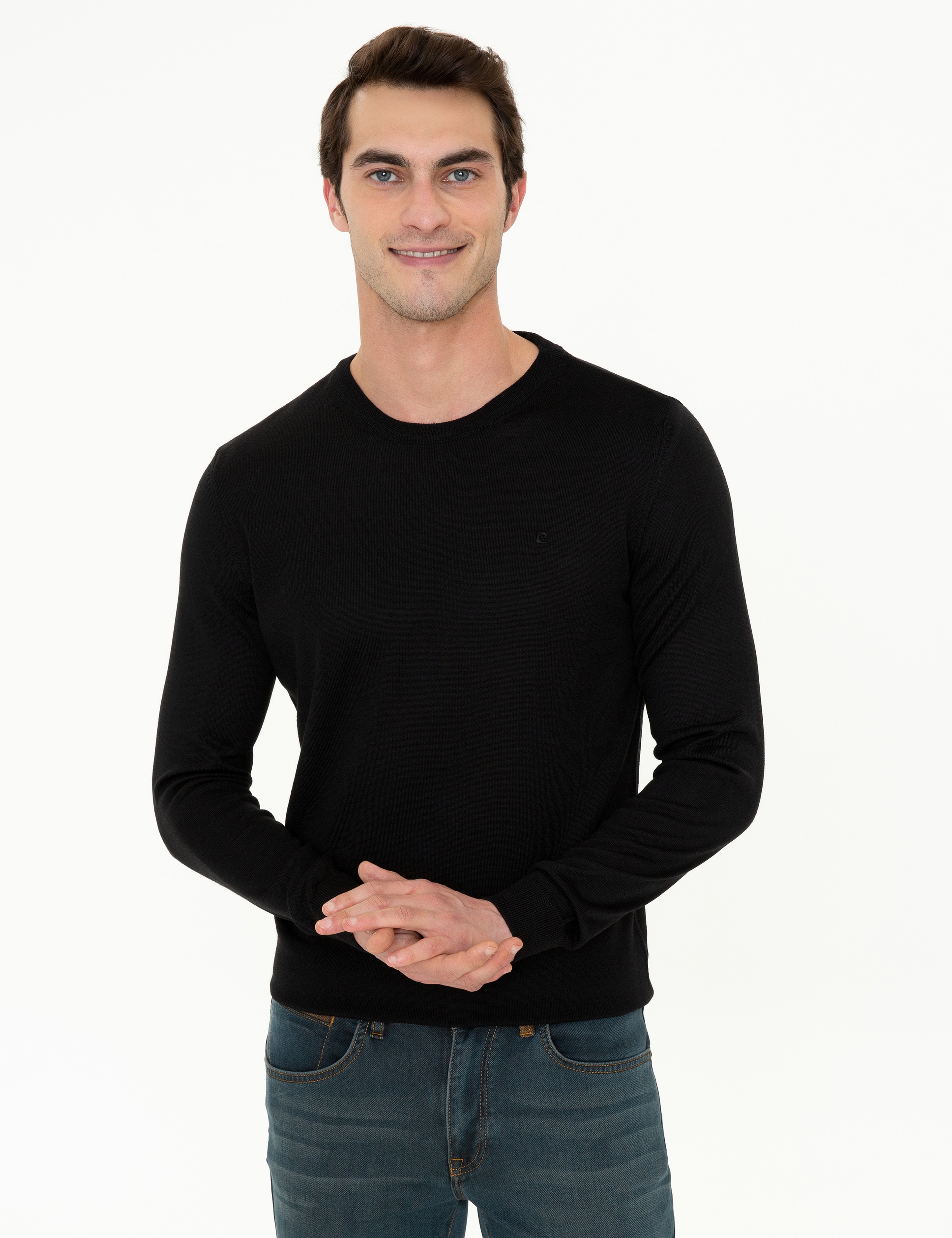 Siyah Regular Fit Basic Triko Kazak - Image 1