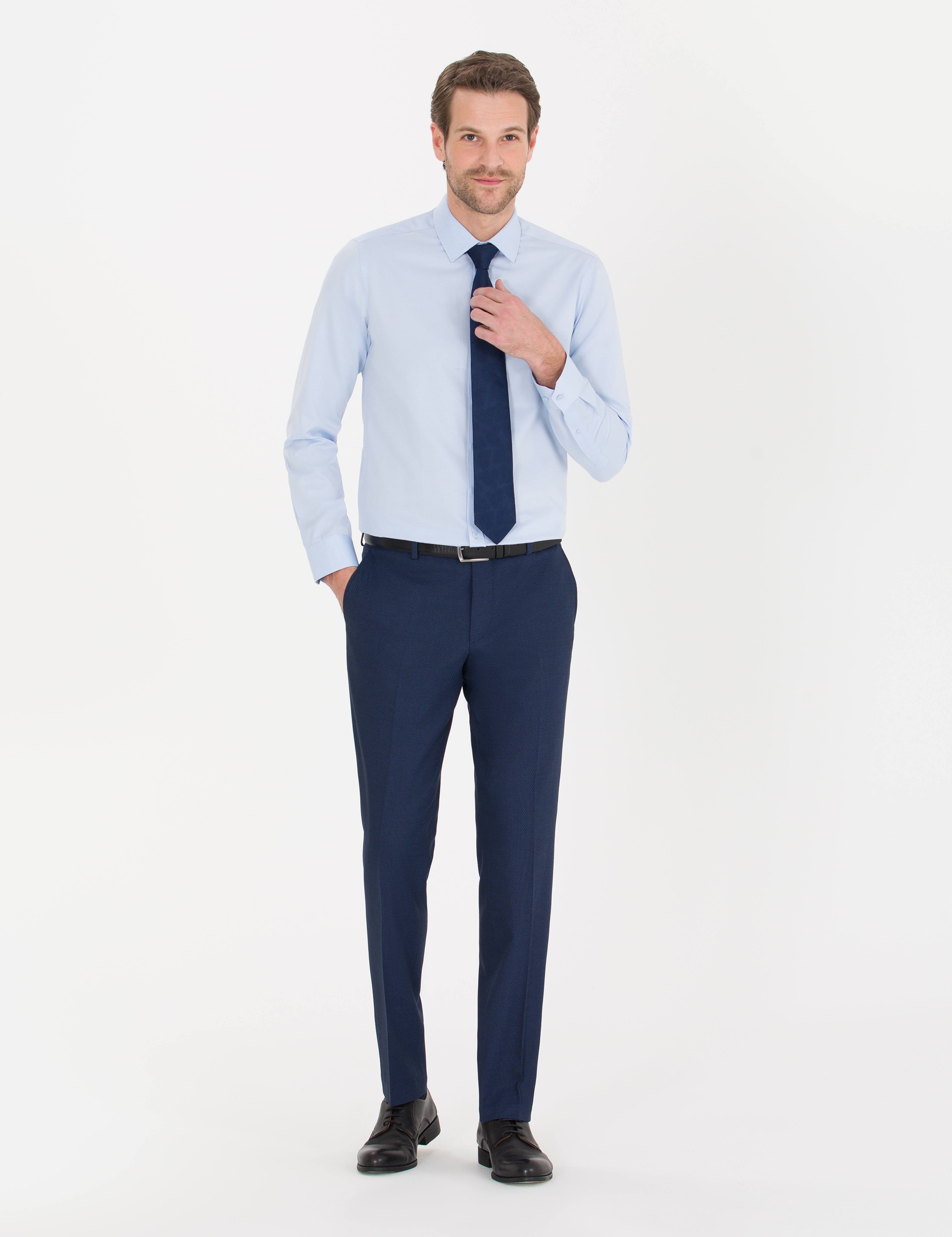 Açık Mavi Slim Fit Uzun Kollu Klasik Gömlek - Image 4