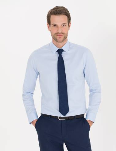 Açık Mavi Slim Fit Uzun Kollu Klasik Gömlek