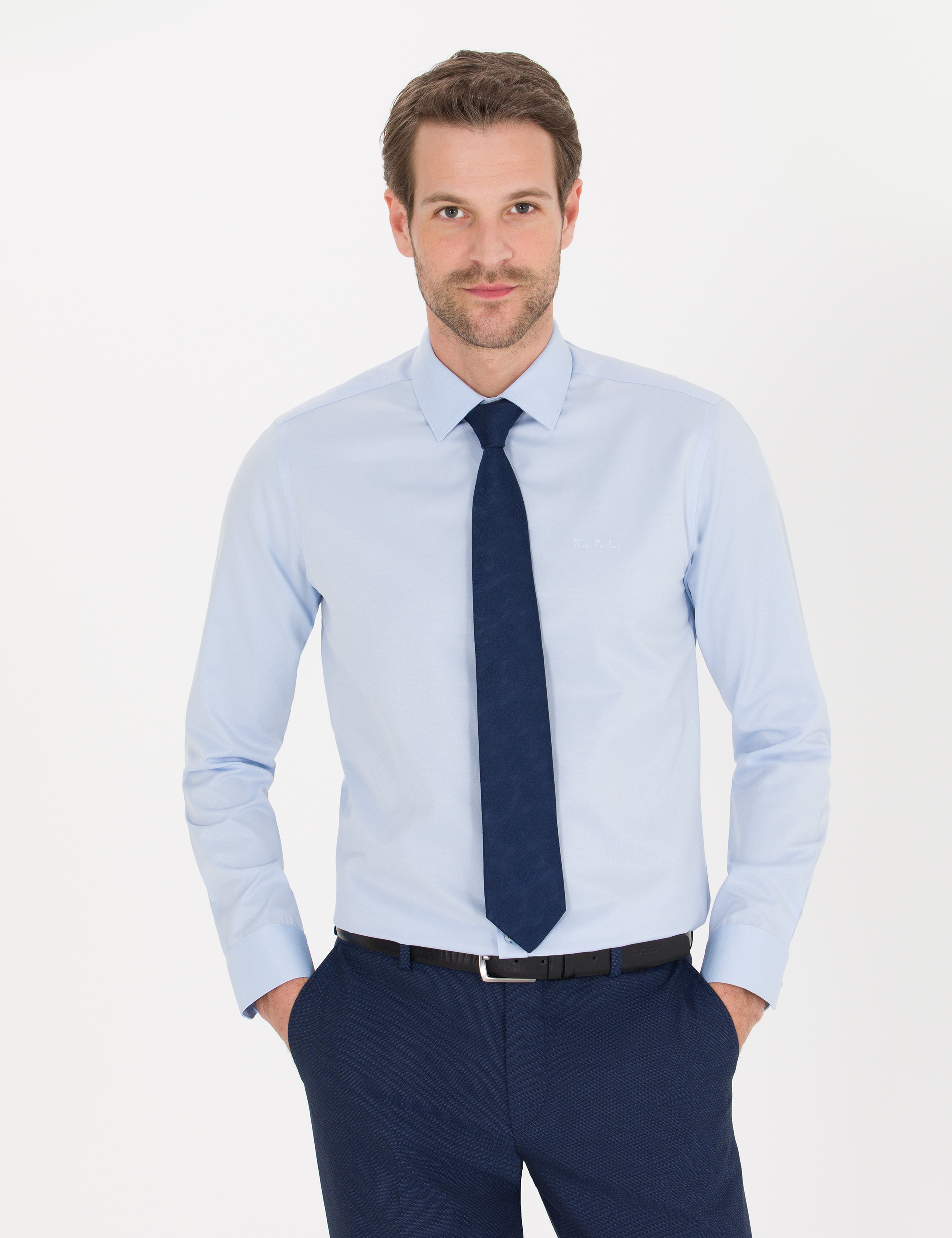 Açık Mavi Slim Fit Uzun Kollu Klasik Gömlek - Image 1
