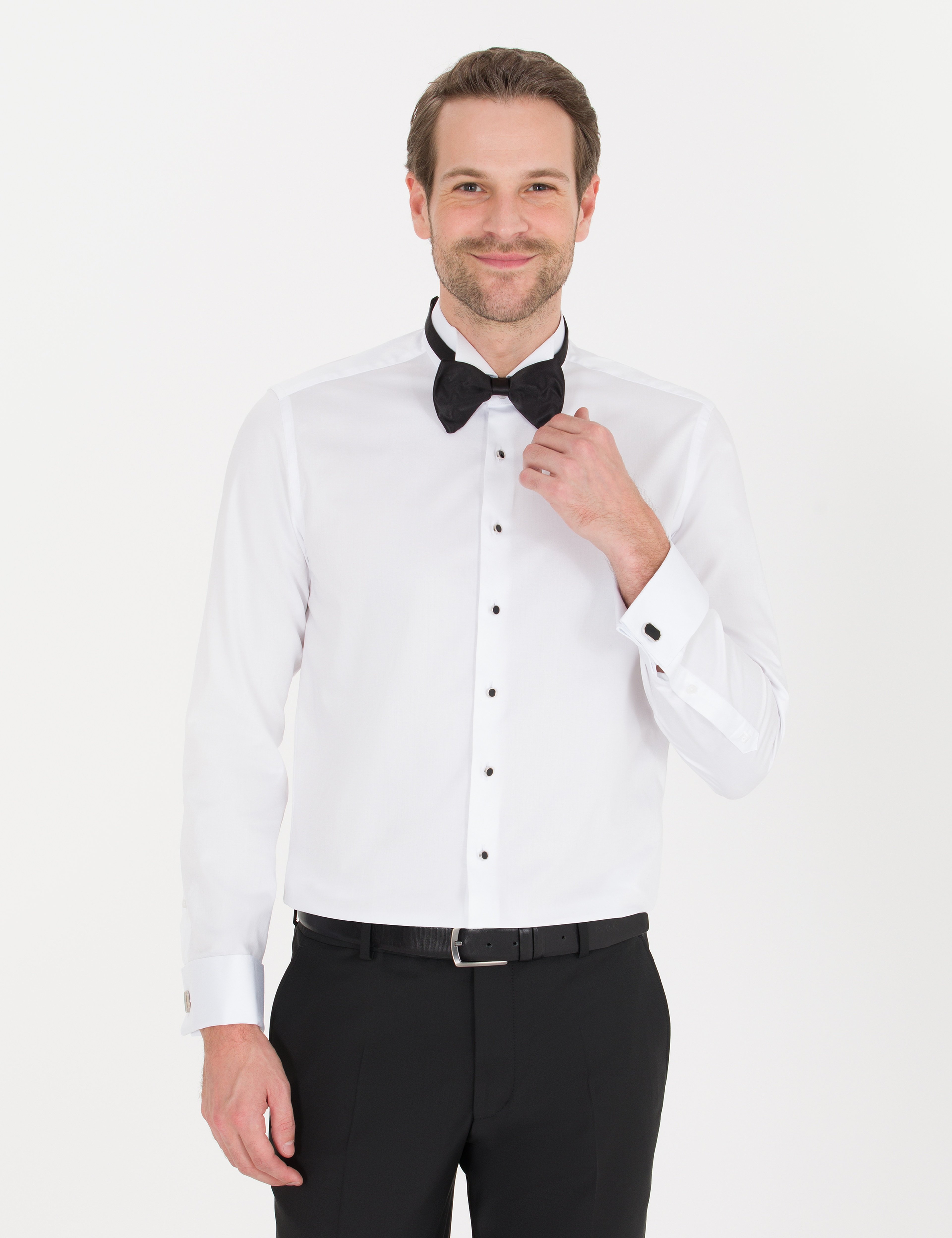 Beyaz Slim Fit Smokin Gömlek - Image 1