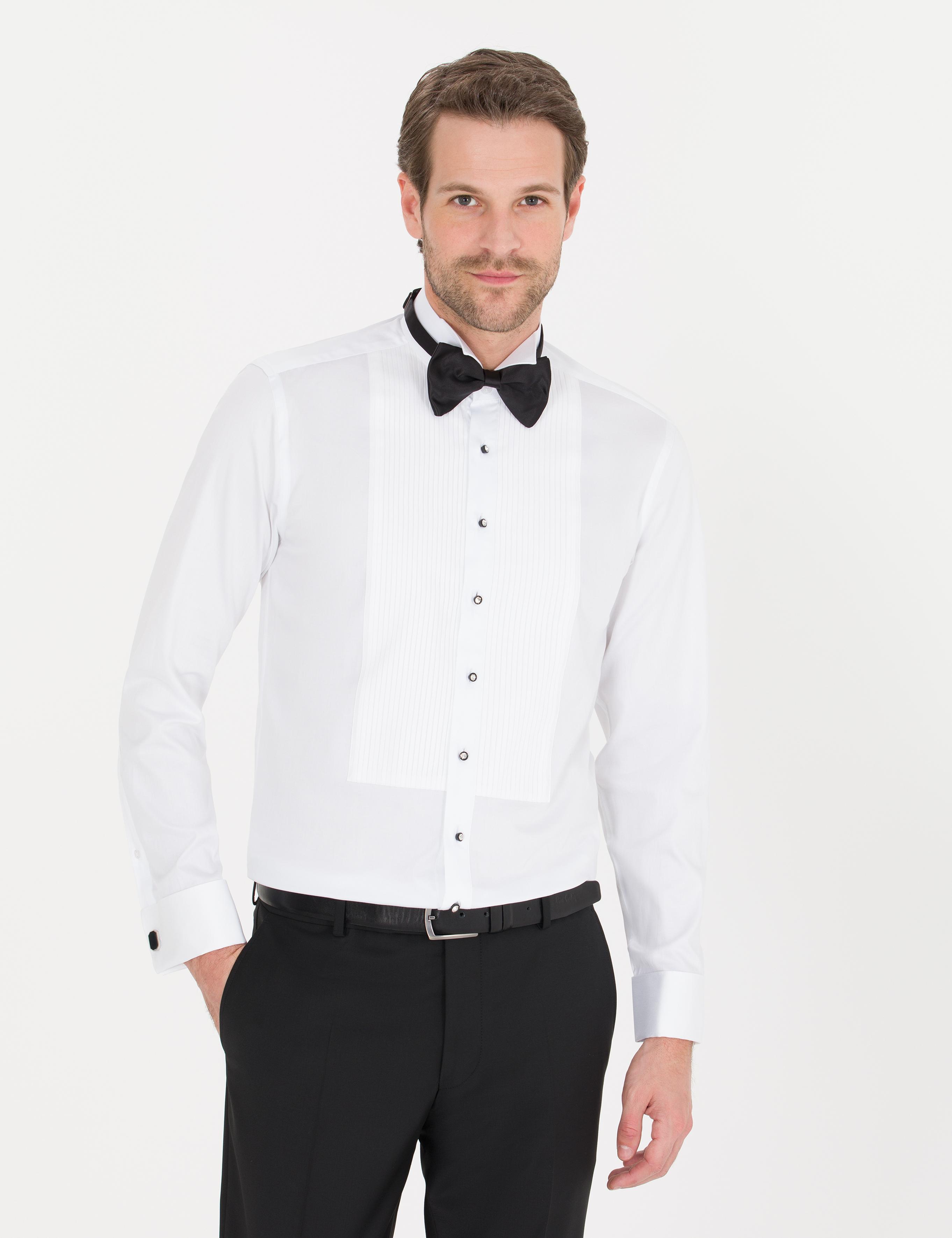 Beyaz Slim Fit Smokin Gömlek