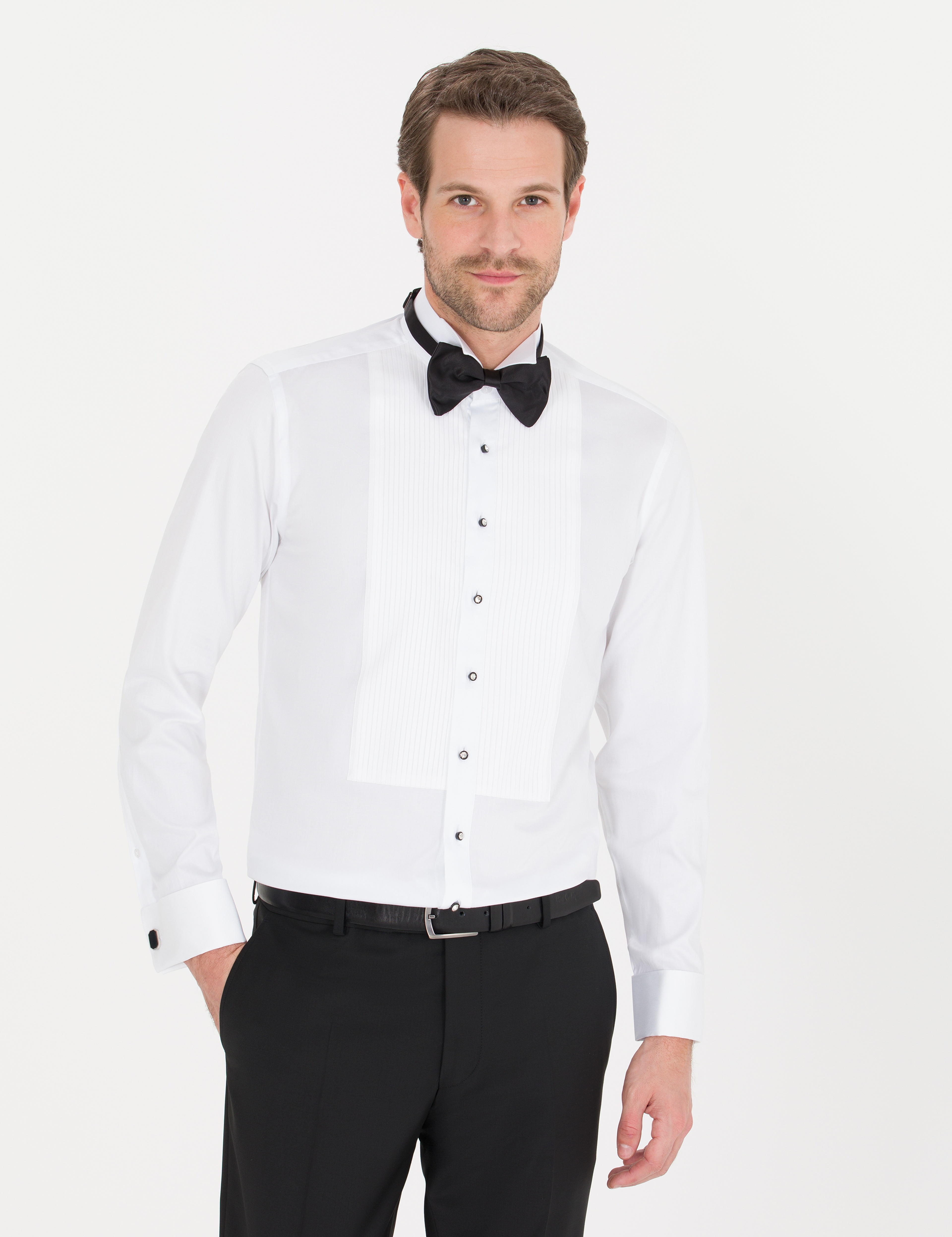 Beyaz Slim Fit Smokin Gömlek - Image 3