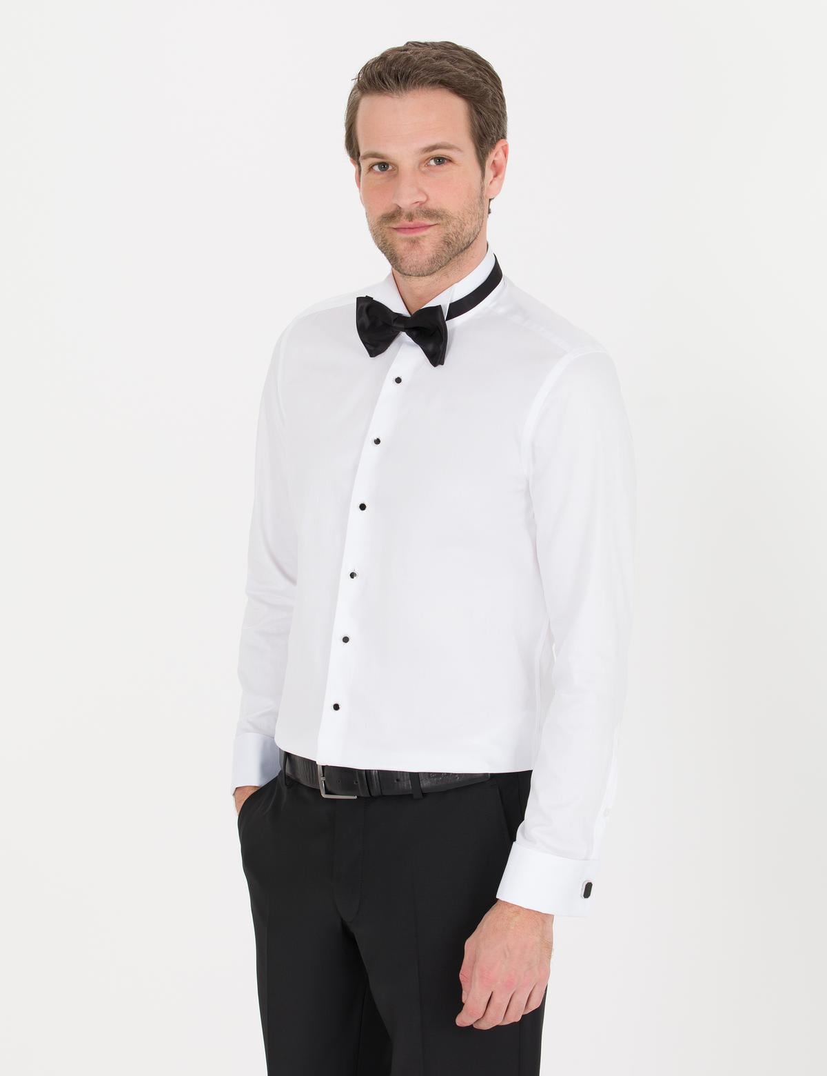 Beyaz Slim Fit Smokin Gömlek - 50256426003