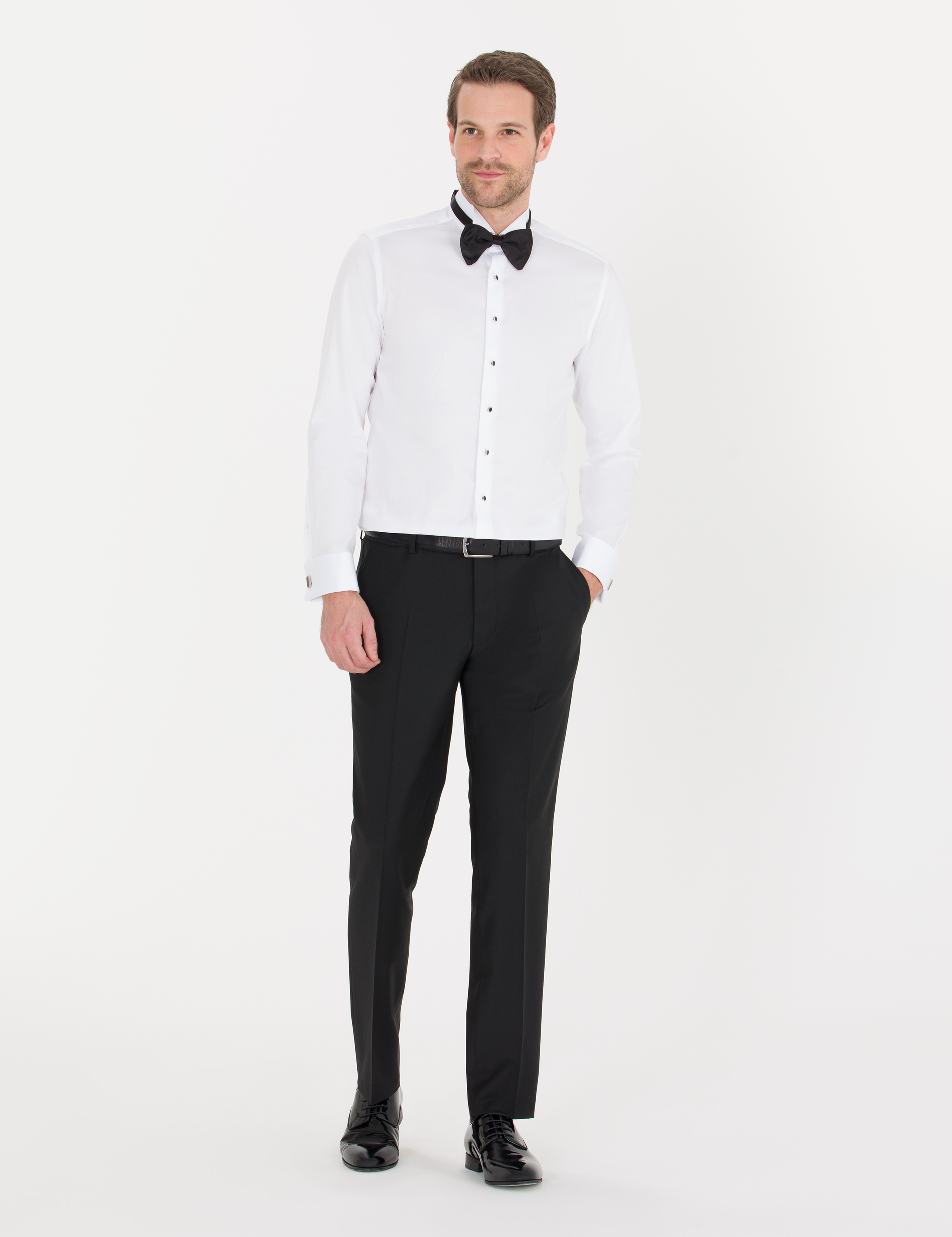 Beyaz Slim Fit Smokin Gömlek - Image 4