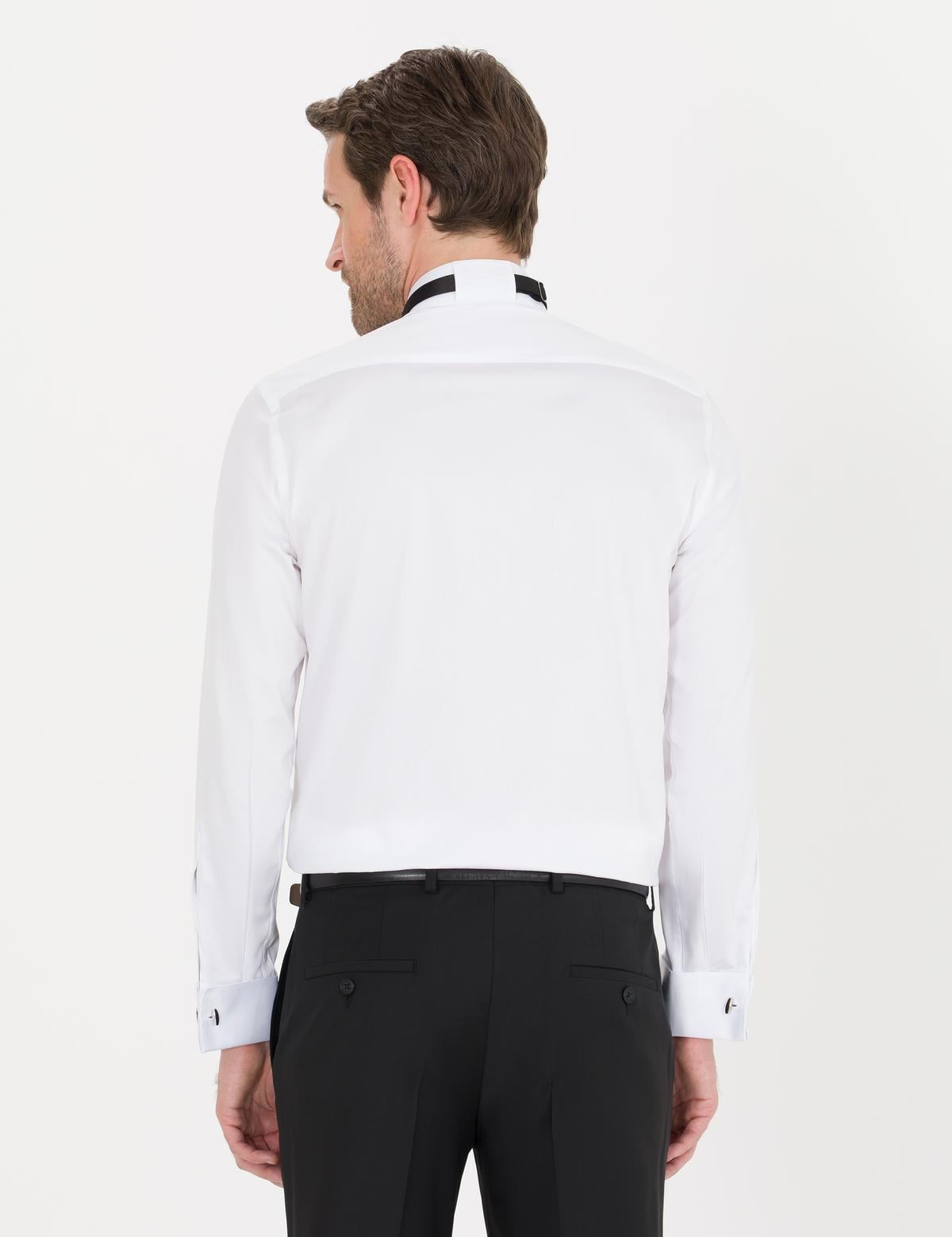 Beyaz Slim Fit Smokin Gömlek - 50256426003