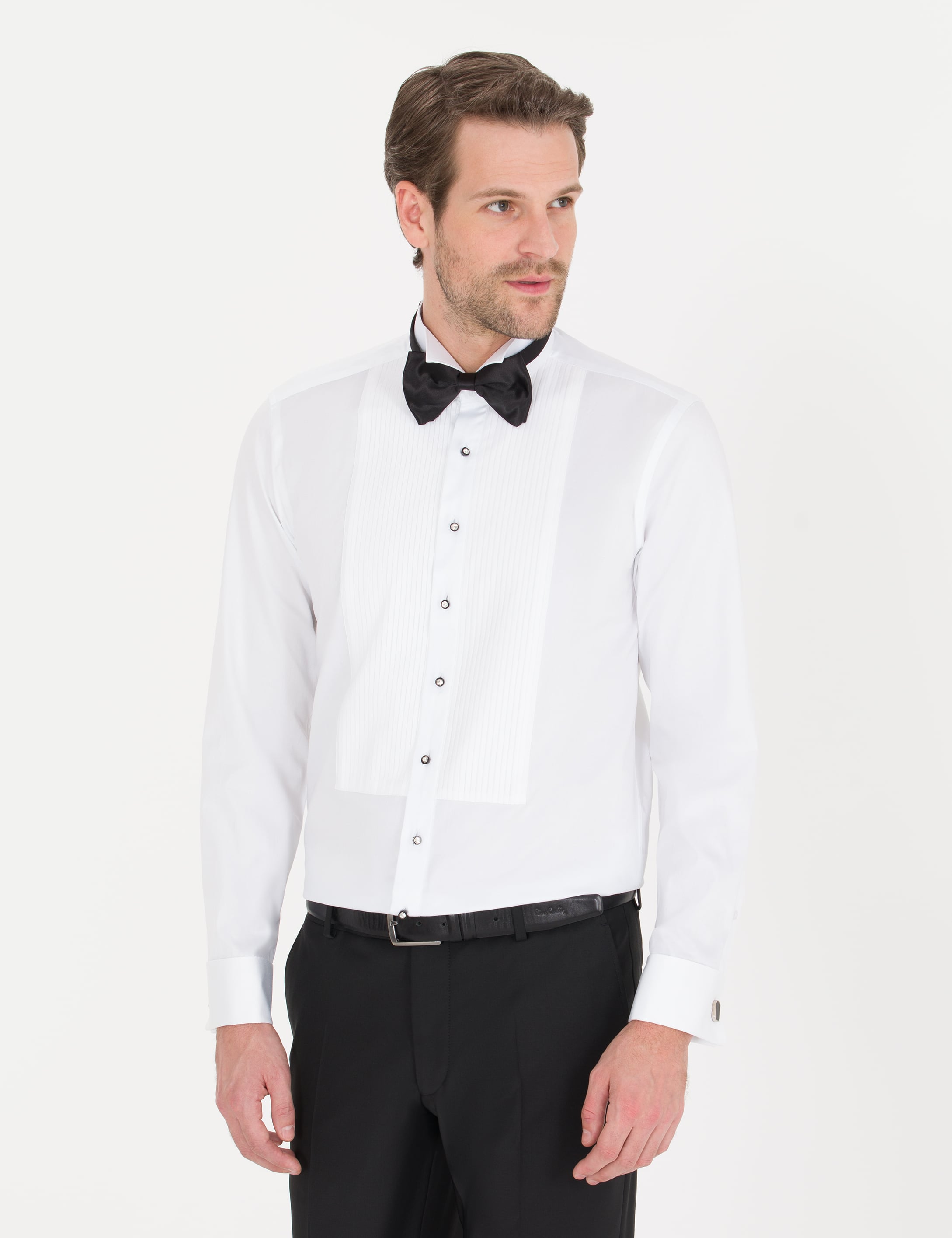 Beyaz Slim Fit Smokin Gömlek