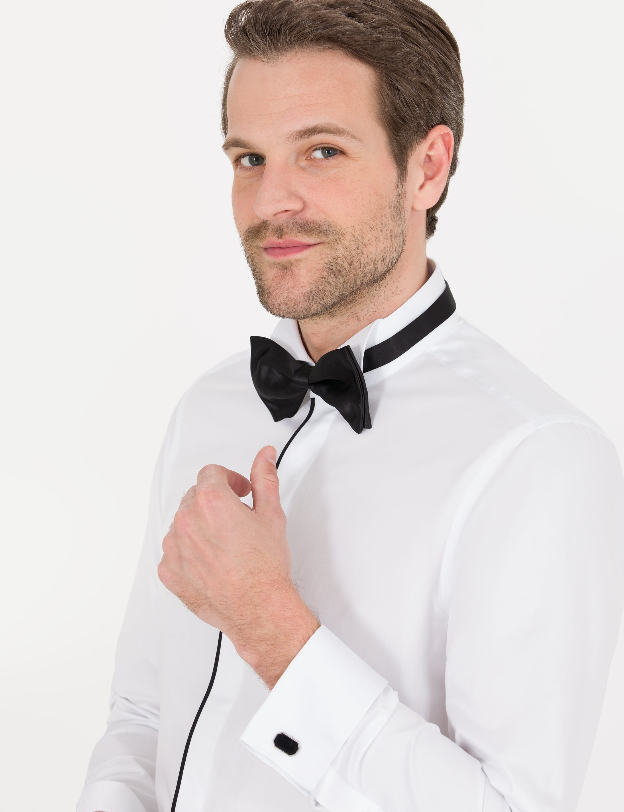 Beyaz Slim Fit Smokin Gömlek - Image 1