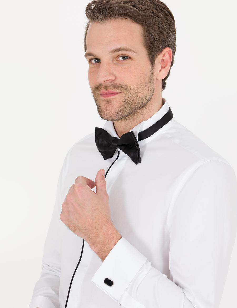 Beyaz Slim Fit Smokin Gömlek