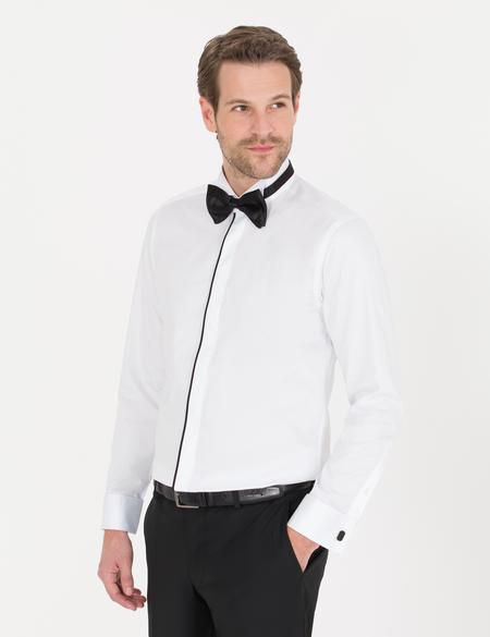 Beyaz Slim Fit Smokin Gömlek - 50256438007