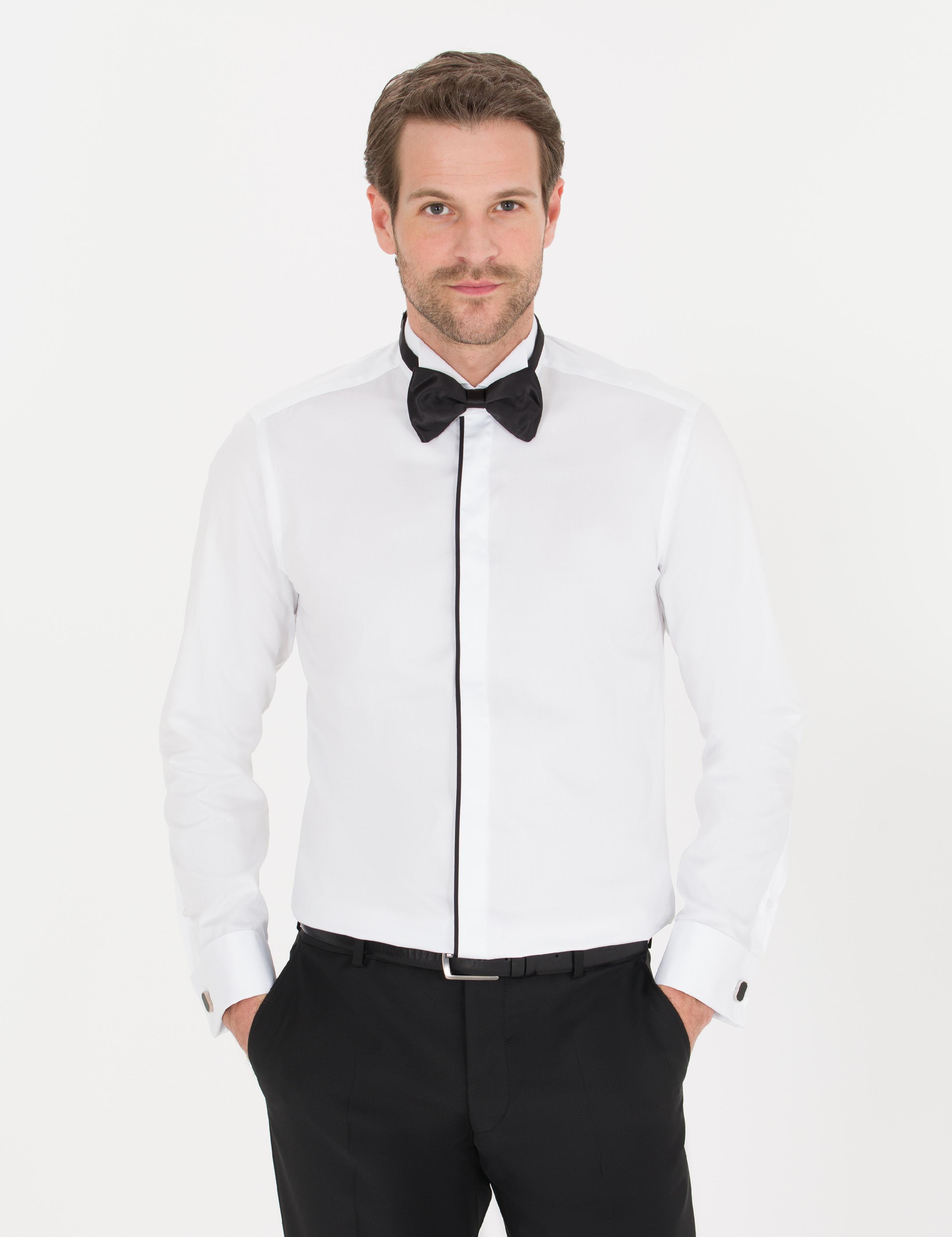 Beyaz Slim Fit Smokin Gömlek