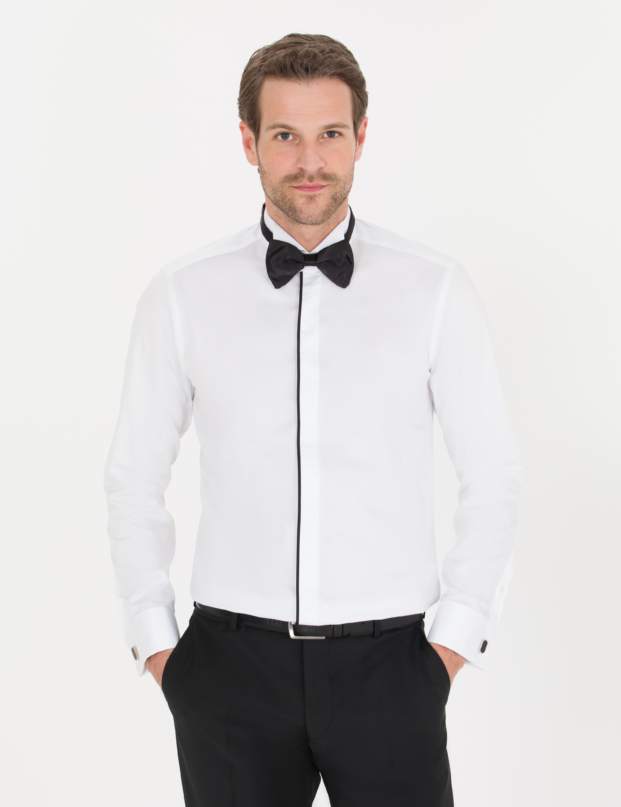 Beyaz Slim Fit Smokin Gömlek - Image 2