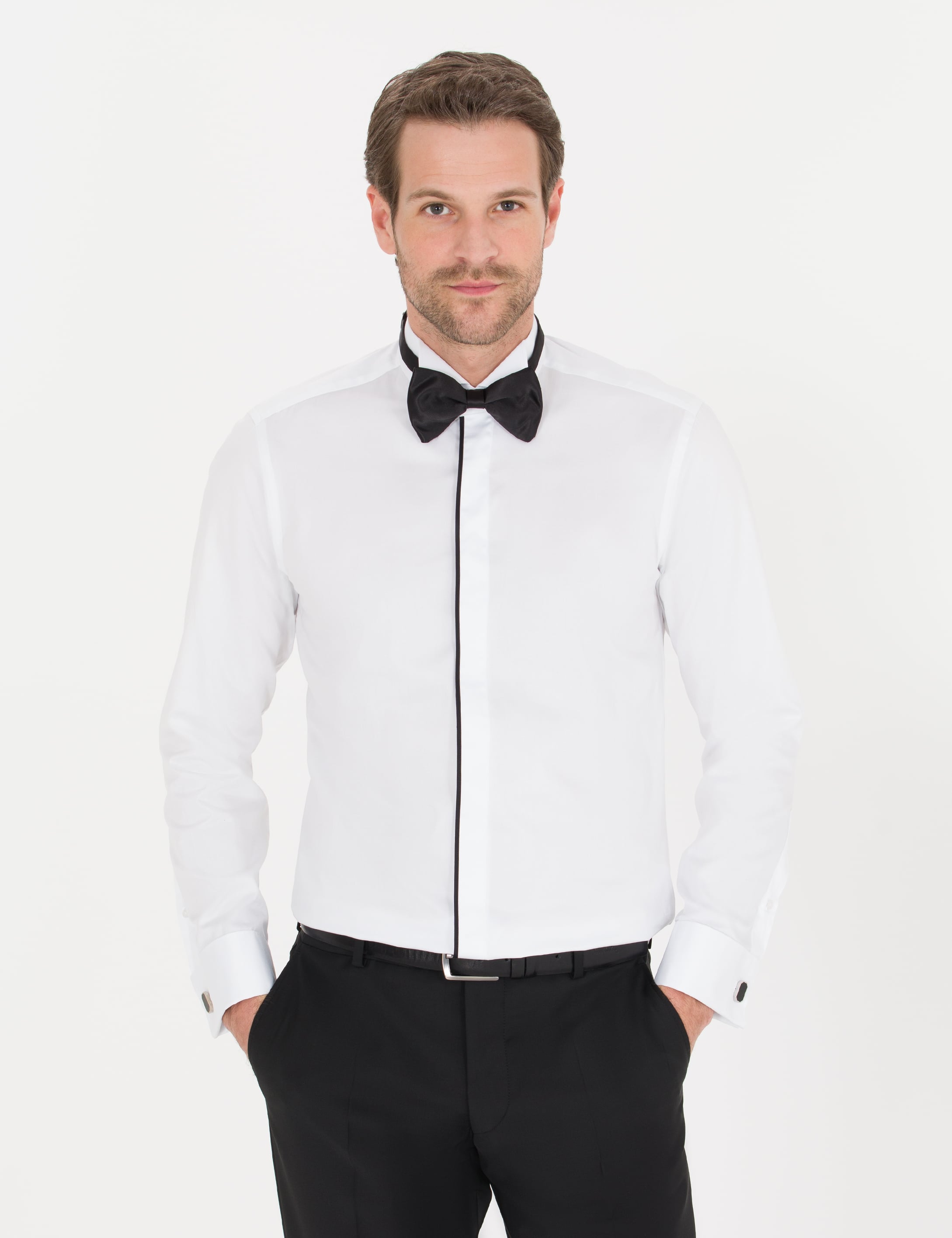 Beyaz Slim Fit Smokin Gömlek