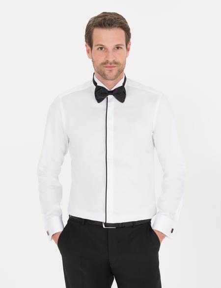 Beyaz Slim Fit Smokin Gömlek - 50256438007