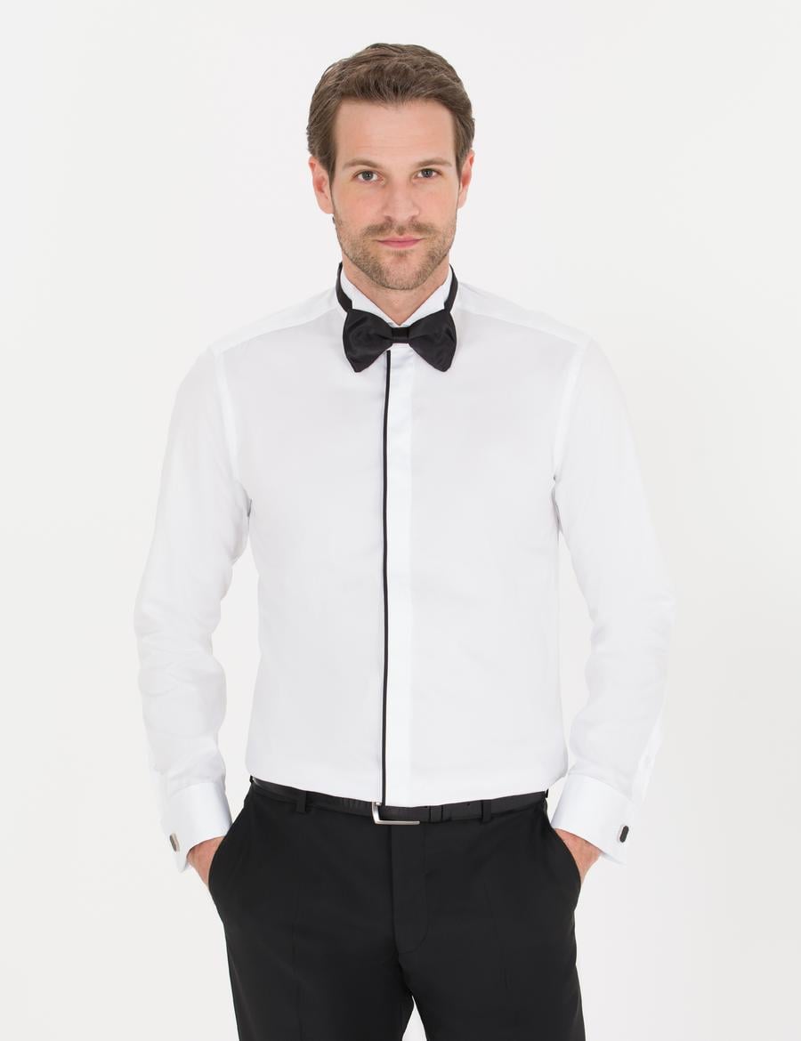 Beyaz Slim Fit Smokin Gömlek