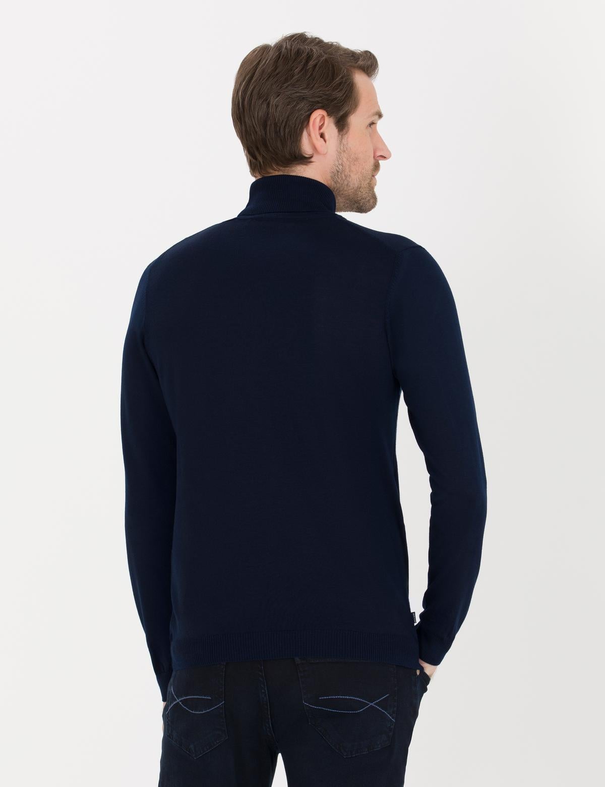 Lacivert Slim Fit Balıkçı Yaka Yün Karışımlı Basic Triko Kazak - 50257302031