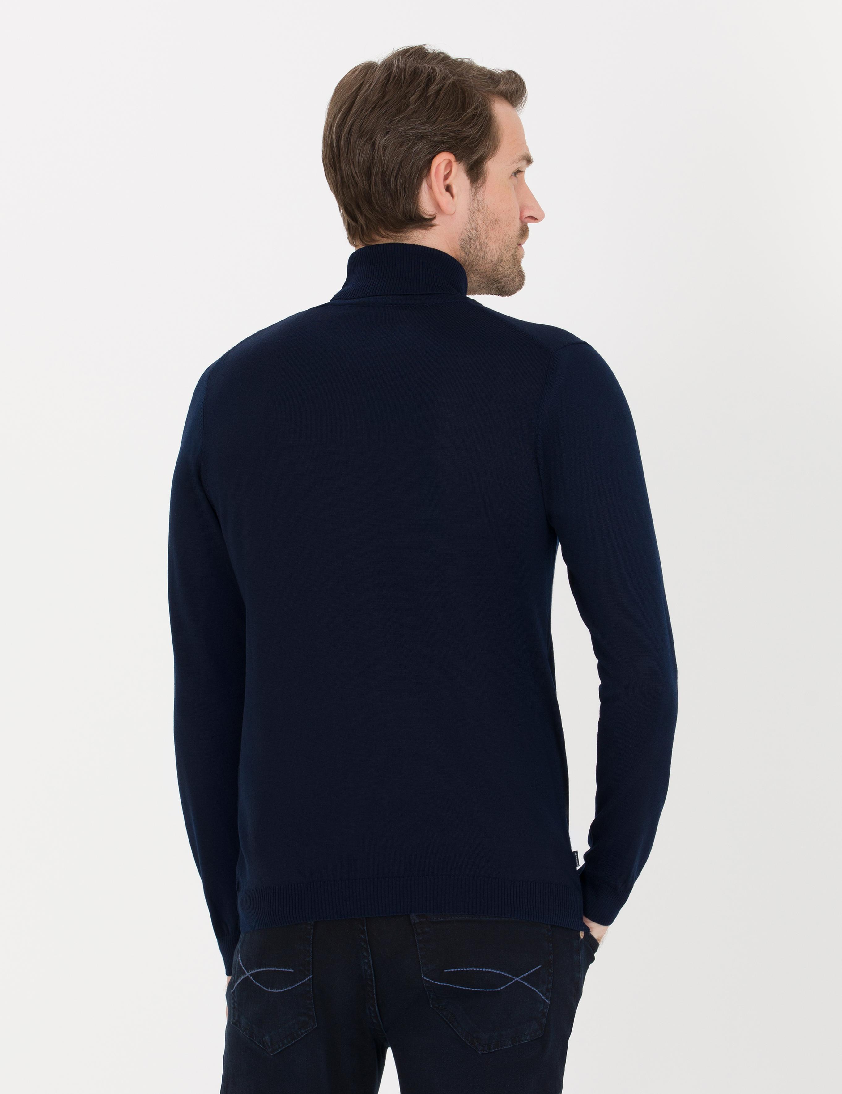 Lacivert Slim Fit Balıkçı Yaka Yün Karışımlı Basic Triko Kazak