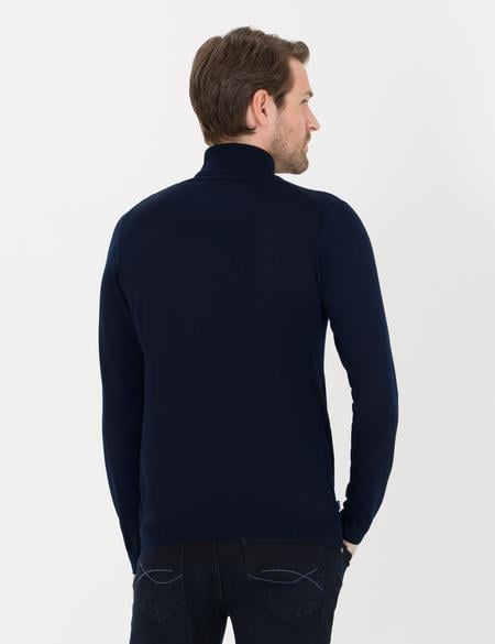 Lacivert Slim Fit Balıkçı Yaka Yün Karışımlı Basic Triko Kazak - 50257302031