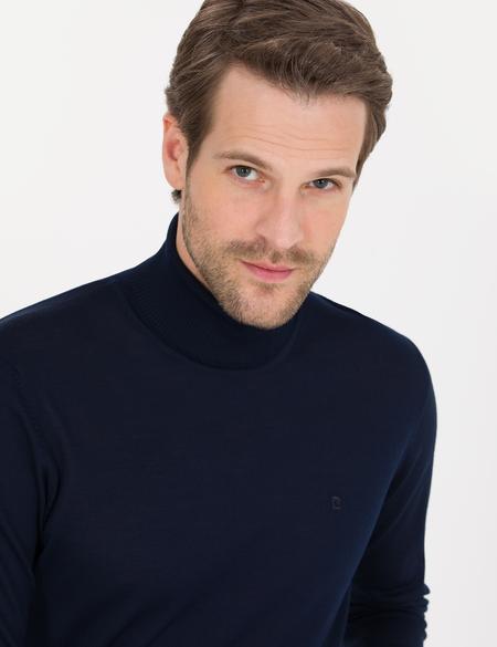 Lacivert Slim Fit Balıkçı Yaka Yün Karışımlı Basic Triko Kazak - 50257302031