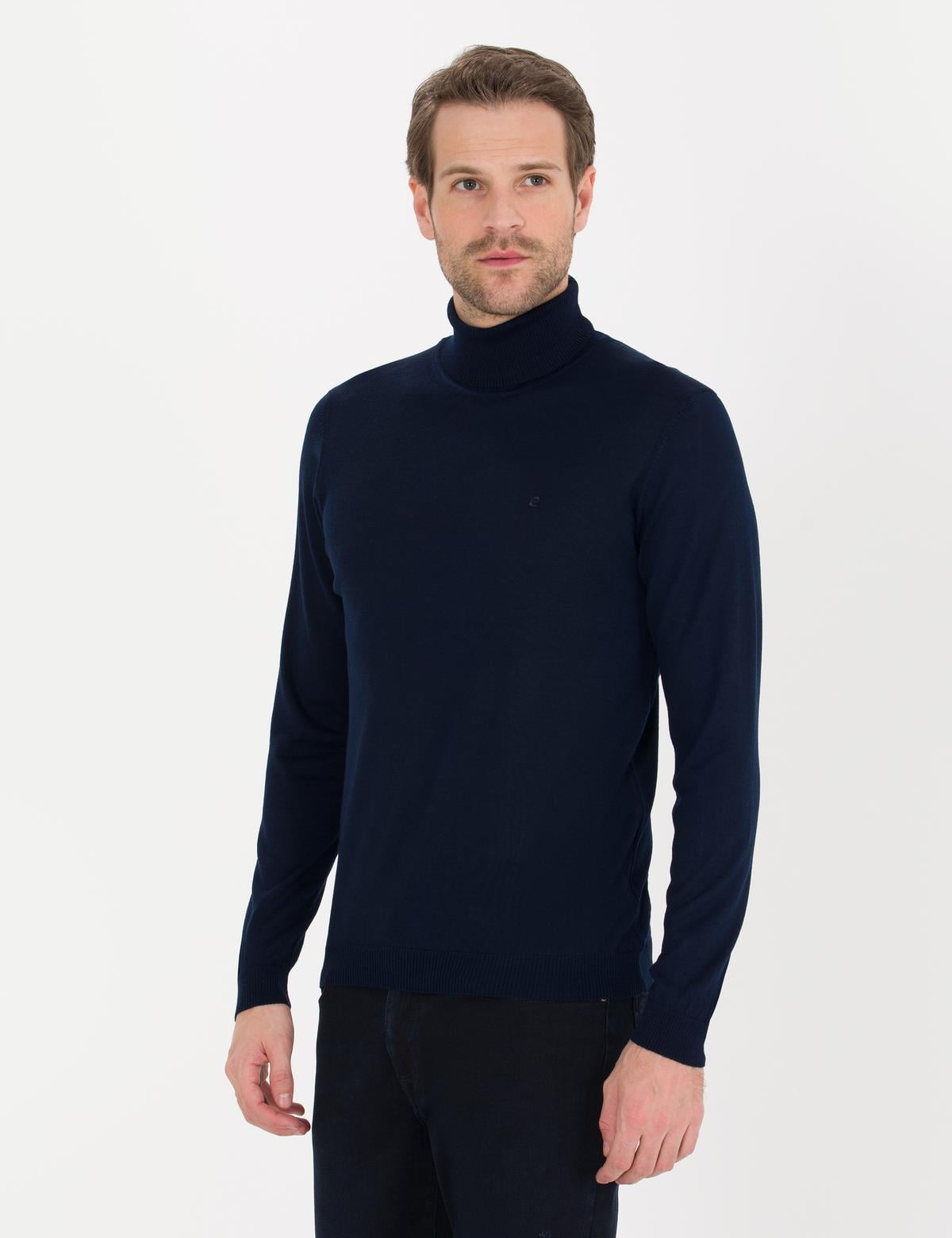 Lacivert Slim Fit Balıkçı Yaka Yün Karışımlı Basic Triko Kazak - 50257302031