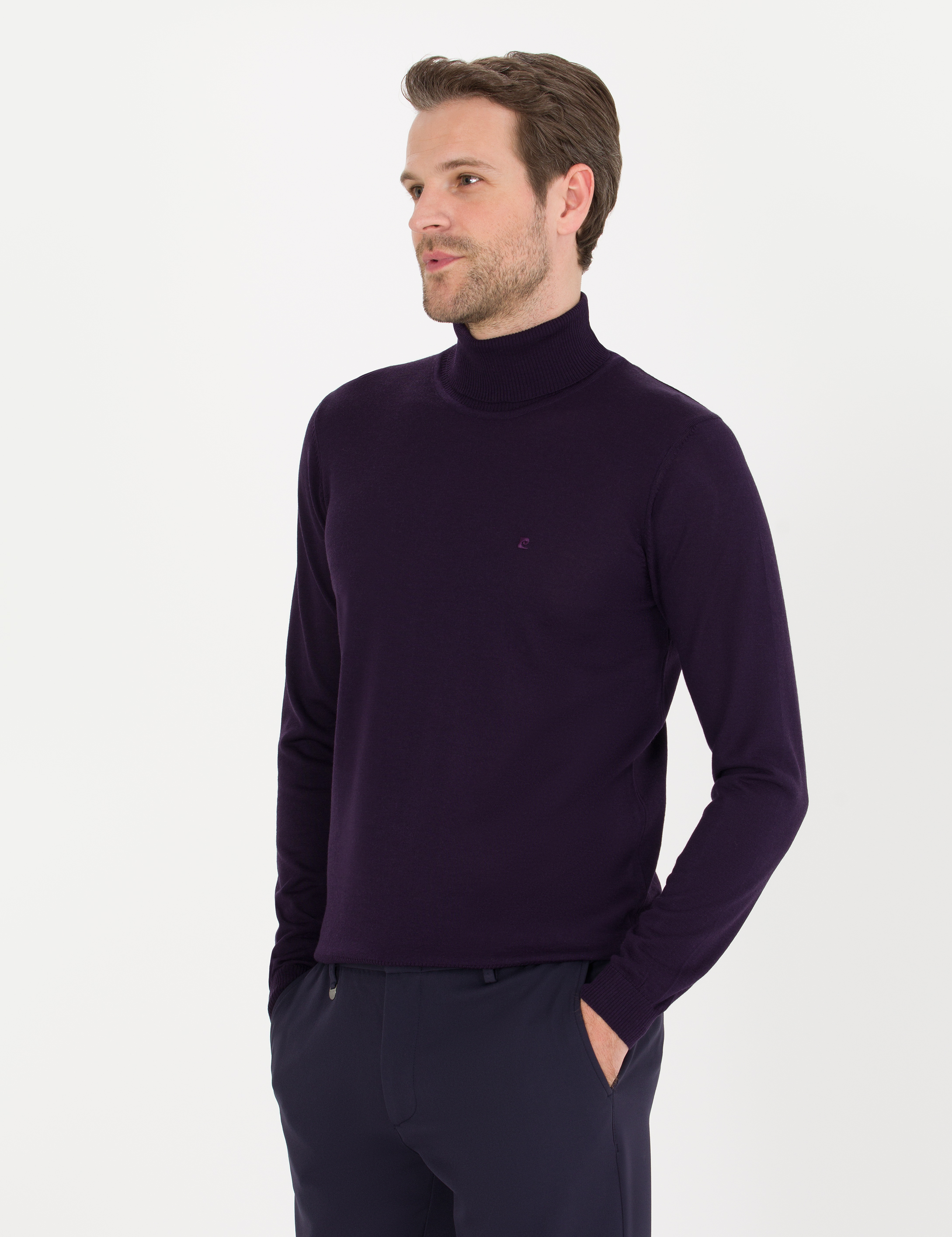 Pierre Cardin Mor Slim Fit Balıkçı Yaka Yün Karışımlı Basic Triko Kazak görsel 2