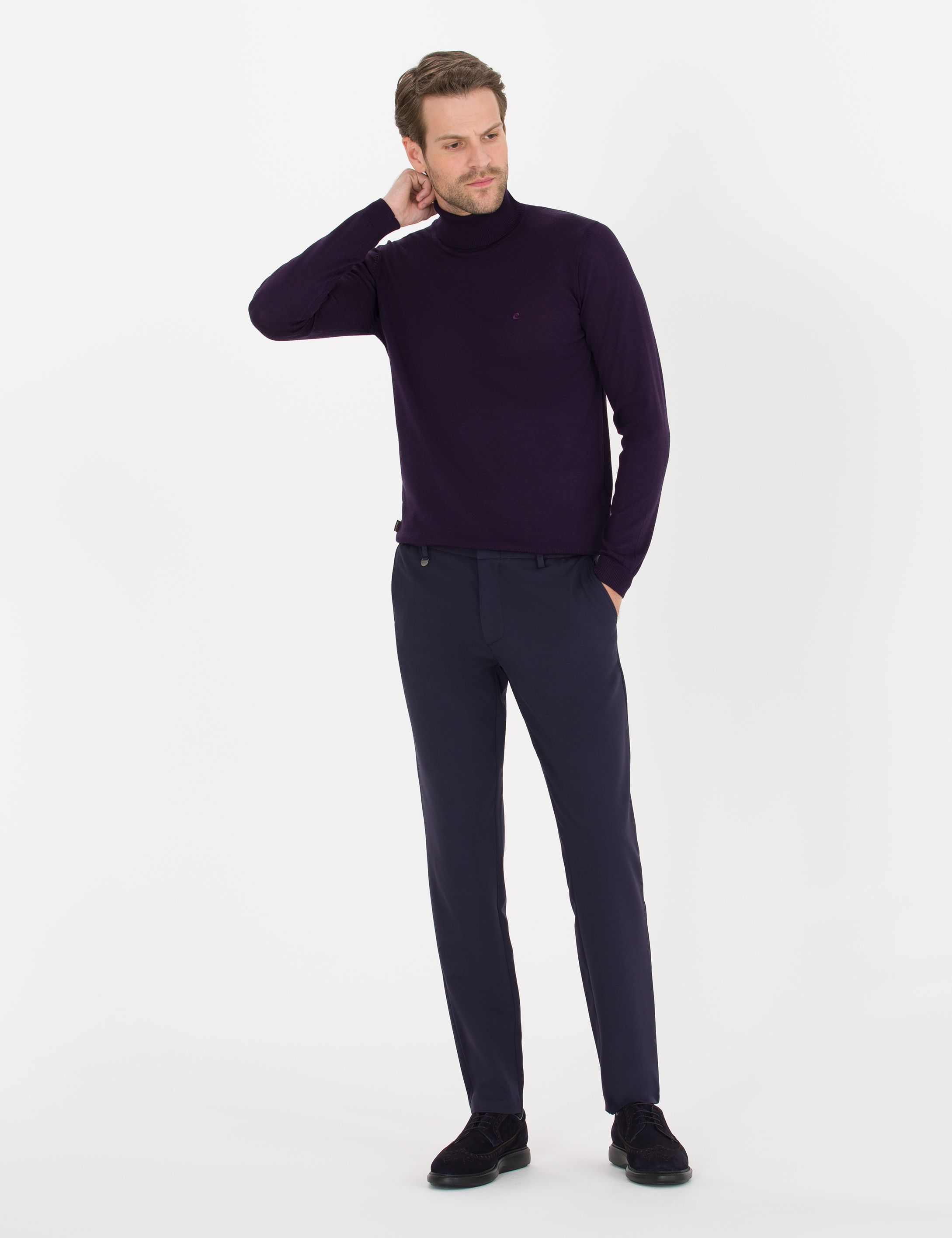 Pierre Cardin Mor Slim Fit Balıkçı Yaka Yün Karışımlı Basic Triko Kazak görsel 3