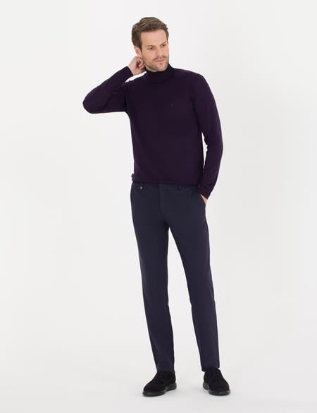 Mor Slim Fit Balıkçı Yaka Yün Karışımlı Basic Triko Kazak - 50257302048