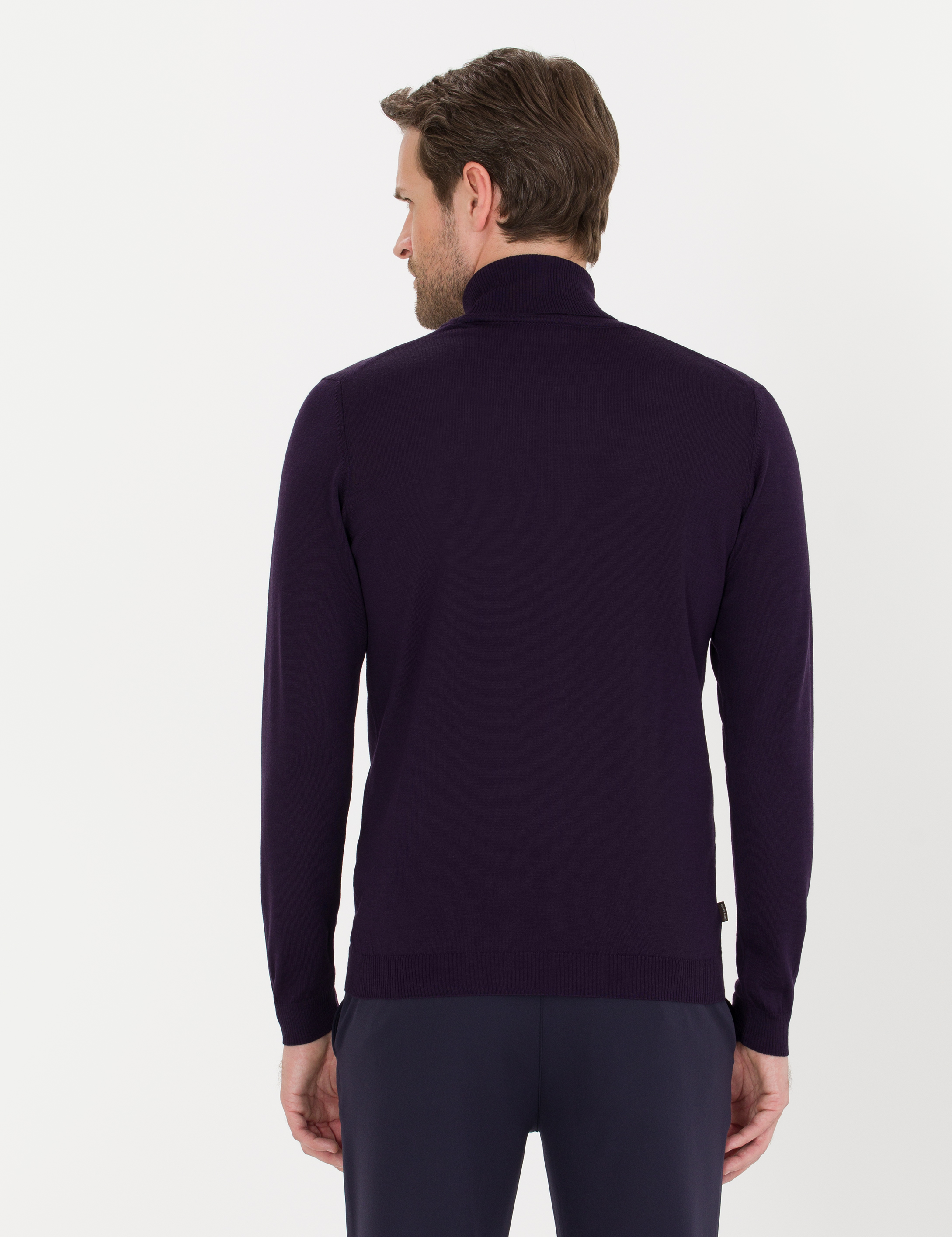 Pierre Cardin Mor Slim Fit Balıkçı Yaka Yün Karışımlı Basic Triko Kazak görsel 5
