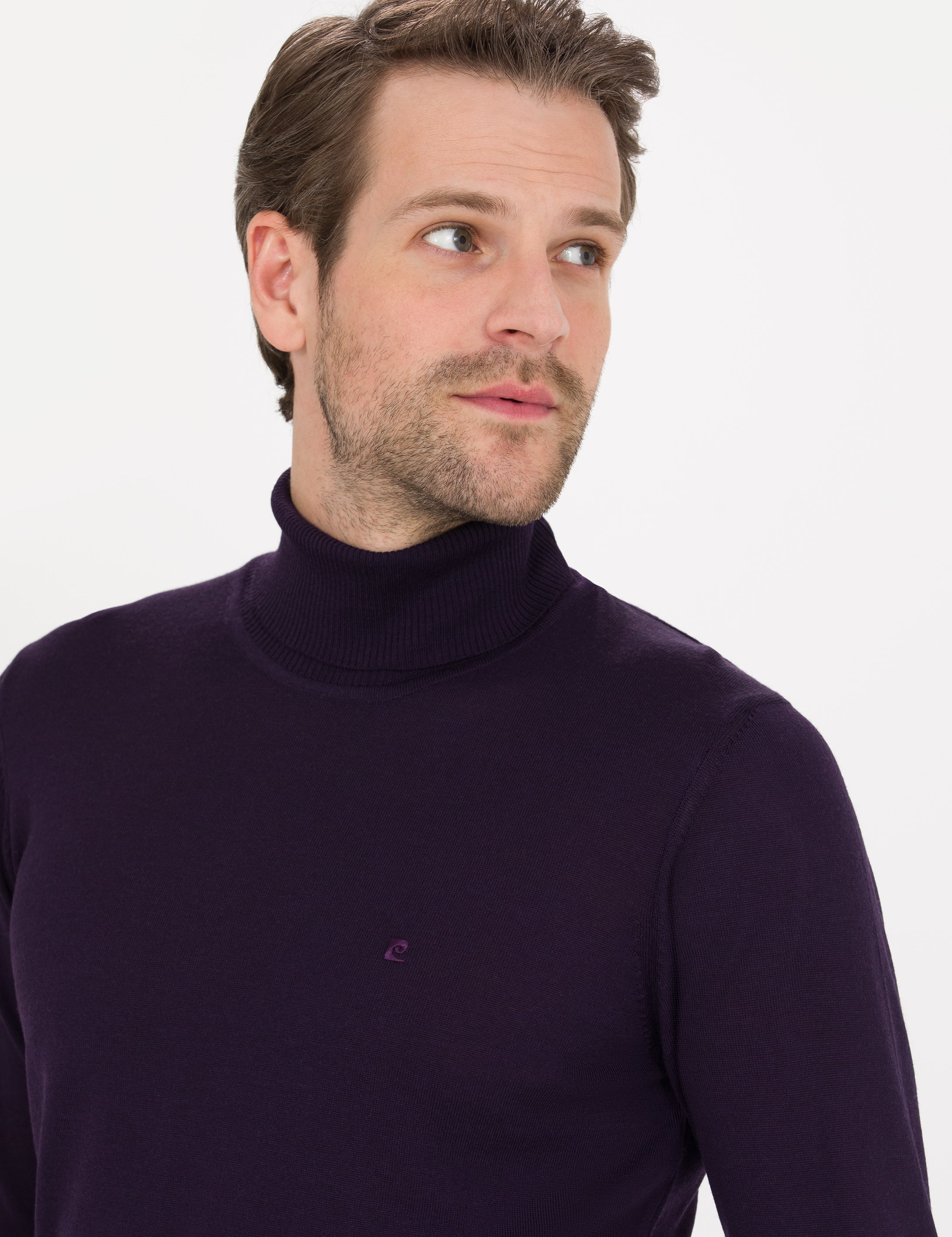 Mor Slim Fit Balıkçı Yaka Yün Karışımlı Basic Triko Kazak