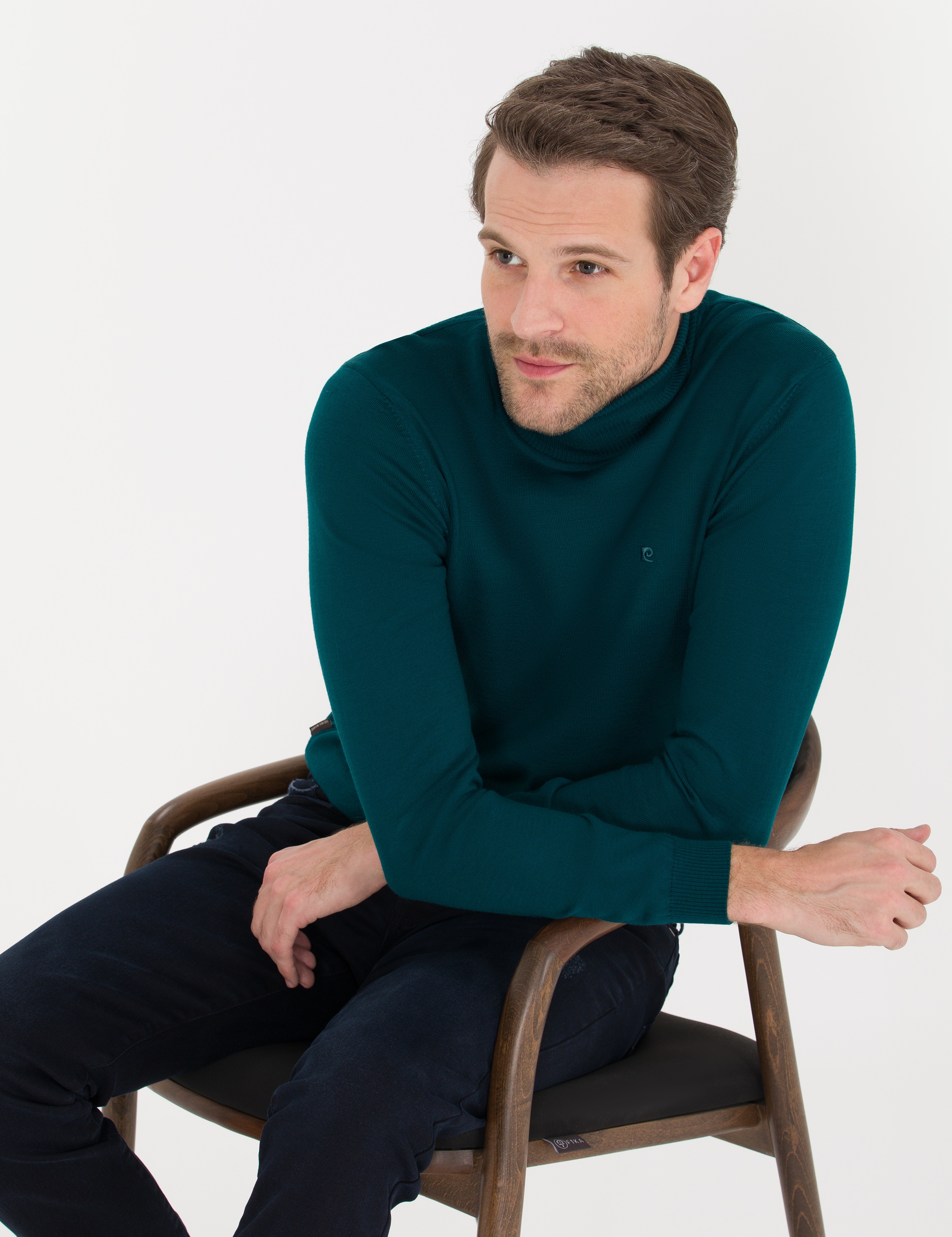 Yeşil Slim Fit Balıkçı Yaka Yün Karışımlı Basic Triko Kazak
