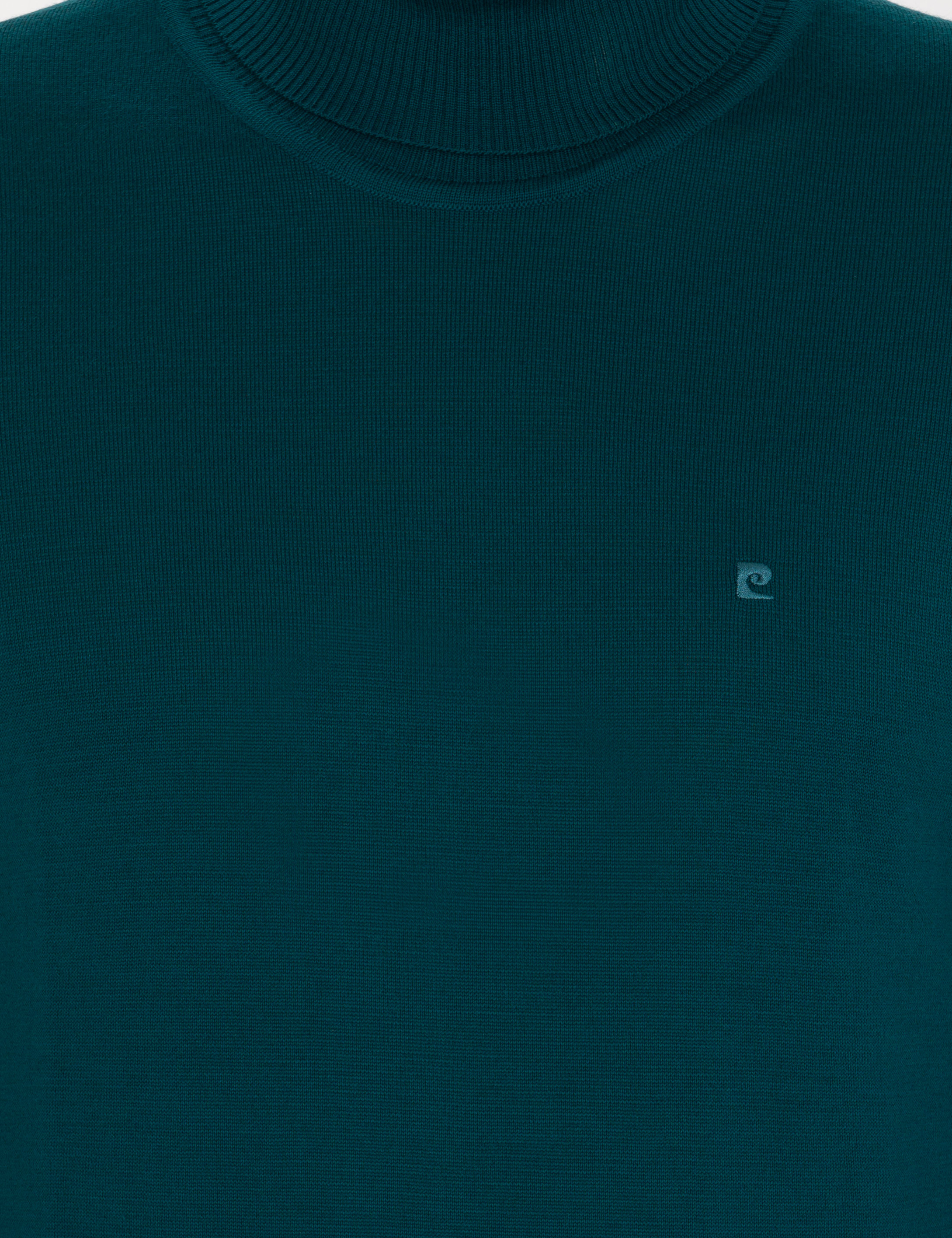 Yeşil Slim Fit Balıkçı Yaka Yün Karışımlı Basic Triko Kazak