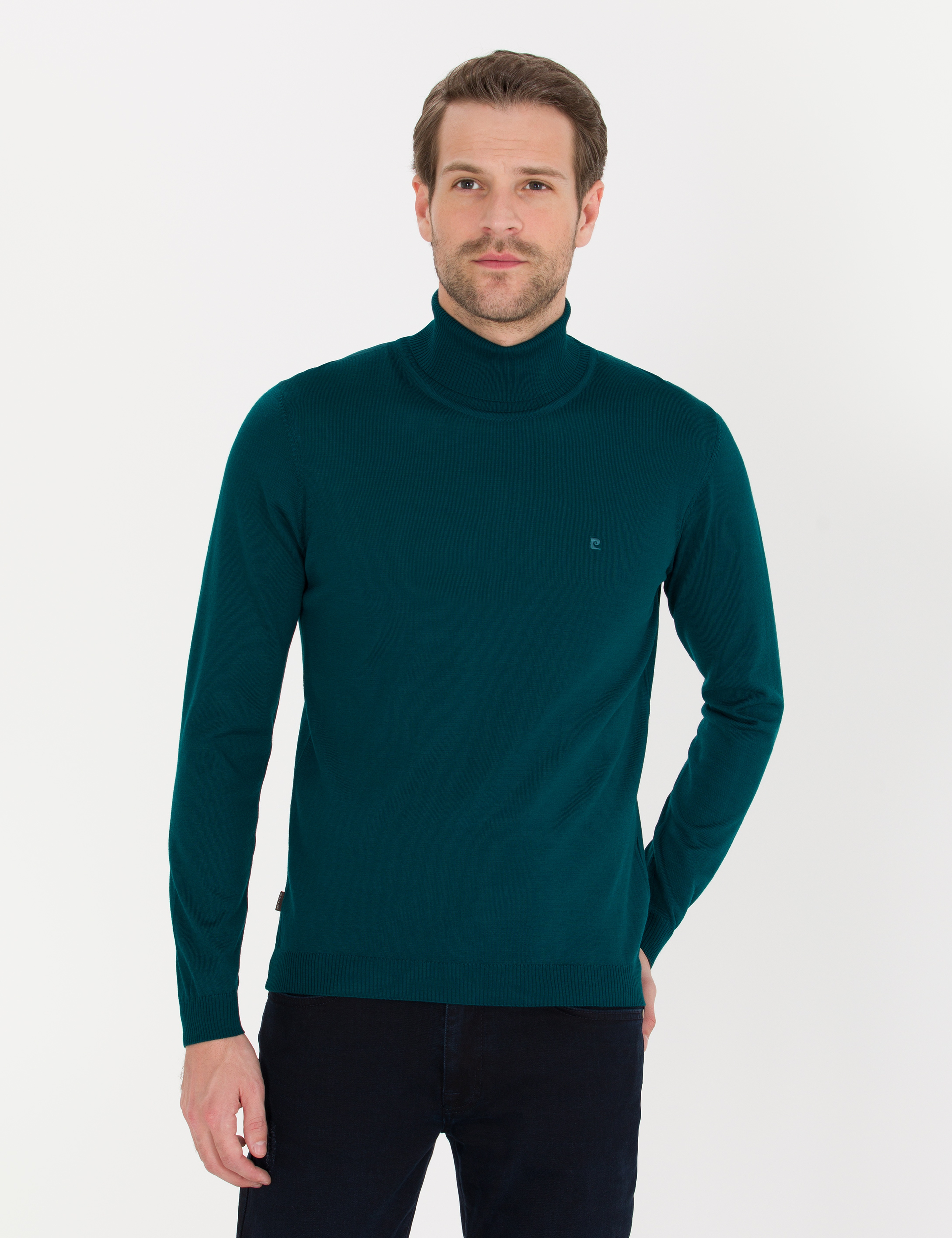 Yeşil Slim Fit Balıkçı Yaka Yün Karışımlı Basic Triko Kazak - Image 3