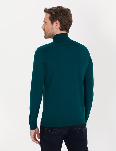 Yeşil Slim Fit Balıkçı Yaka Yün Karışımlı Basic Triko Kazak - 50257302074