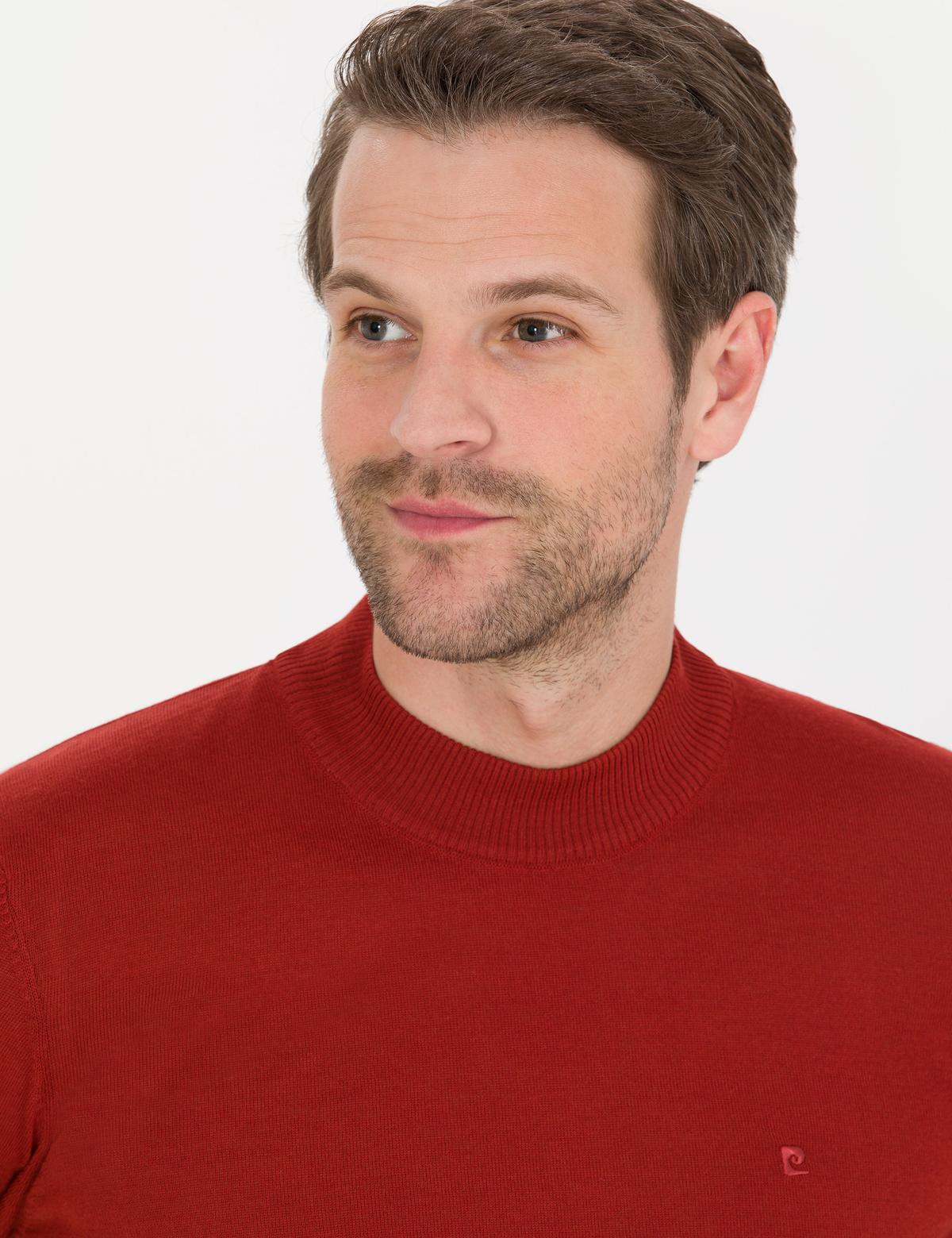 Kiremit Slim Fit Çeyrek Yaka Yün Karışımlı Basic Triko Kazak - 50257311011