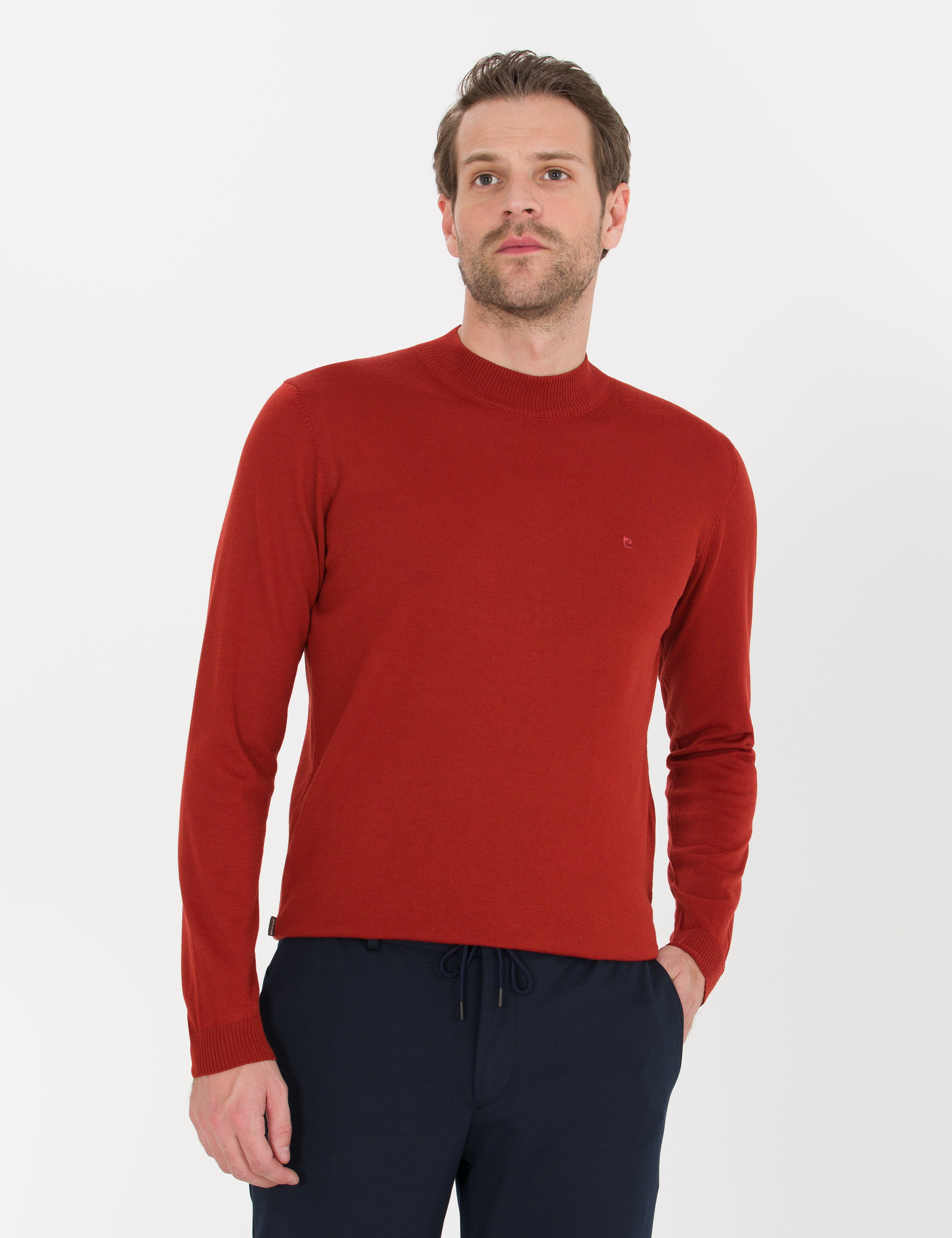 Kiremit Slim Fit Çeyrek Yaka Yün Karışımlı Basic Triko Kazak - Image 2