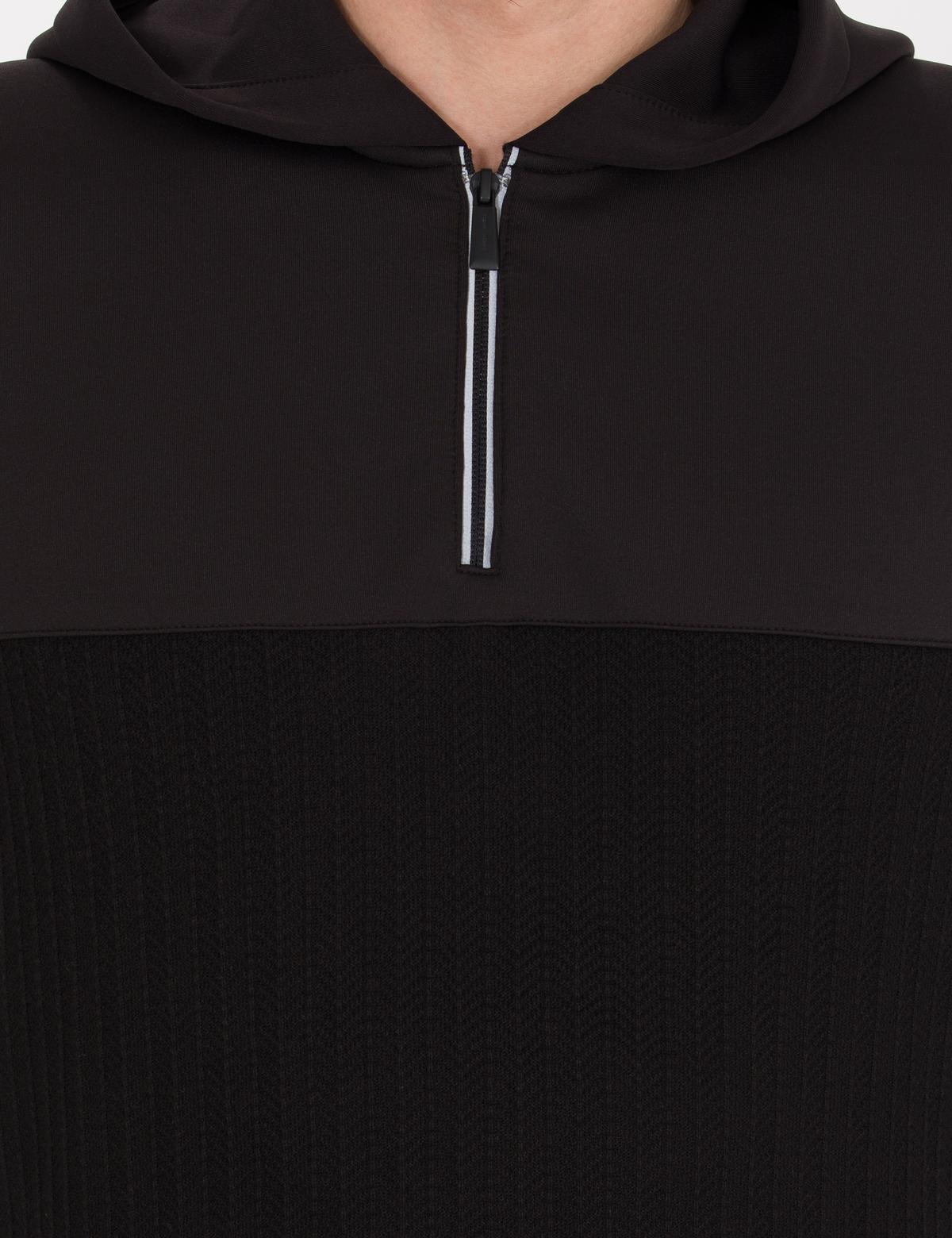 Siyah Slim Fit Kapüşonlu Triko Kazak - 50258654003