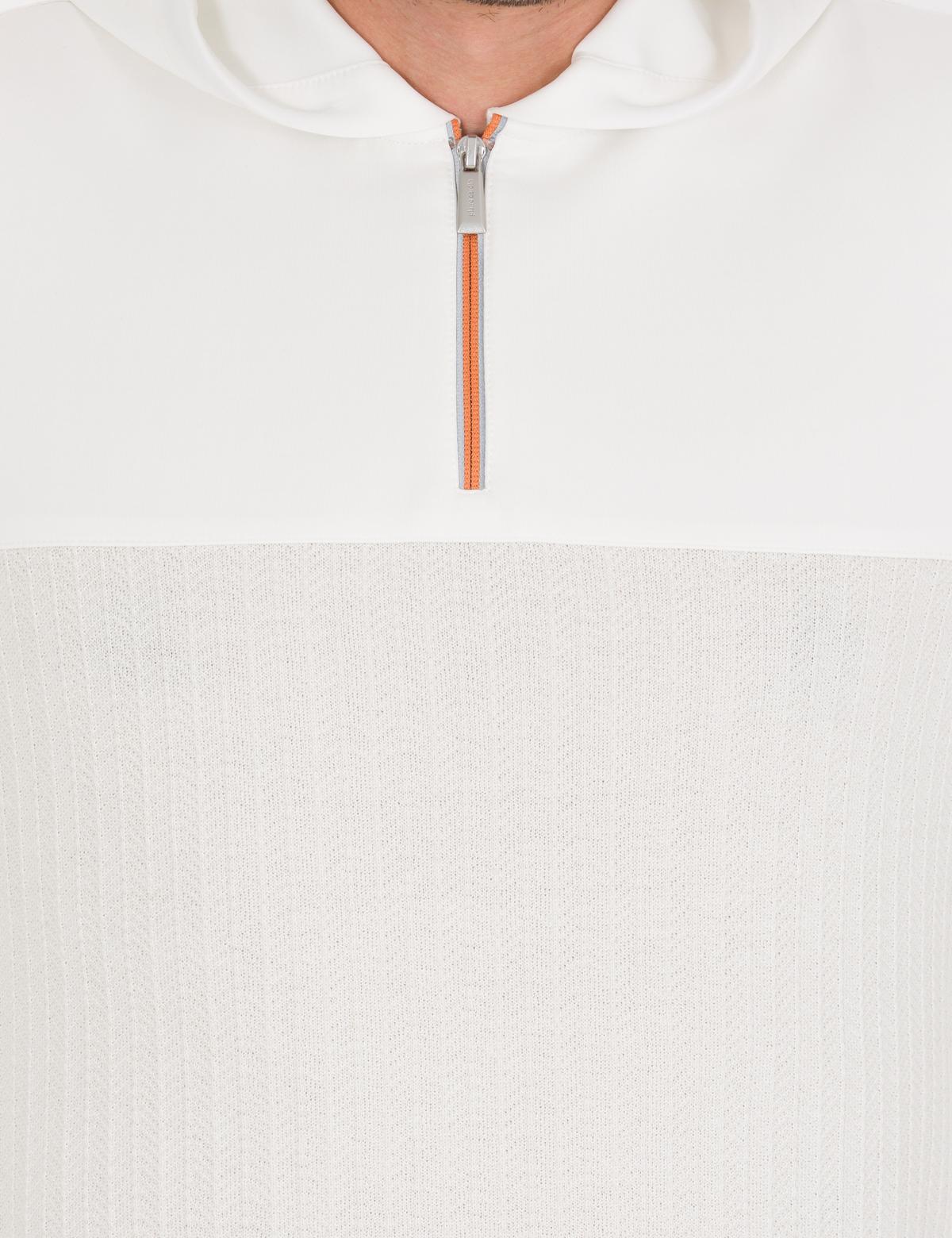 Ekru Slim Fit Kapüşonlu Triko Kazak - 50258654023