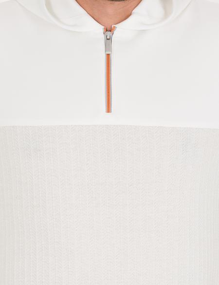 Ekru Slim Fit Kapüşonlu Triko Kazak - 50258654023