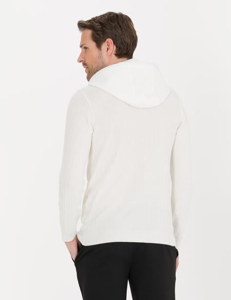 Ekru Slim Fit Kapüşonlu Triko Kazak - 50258654023