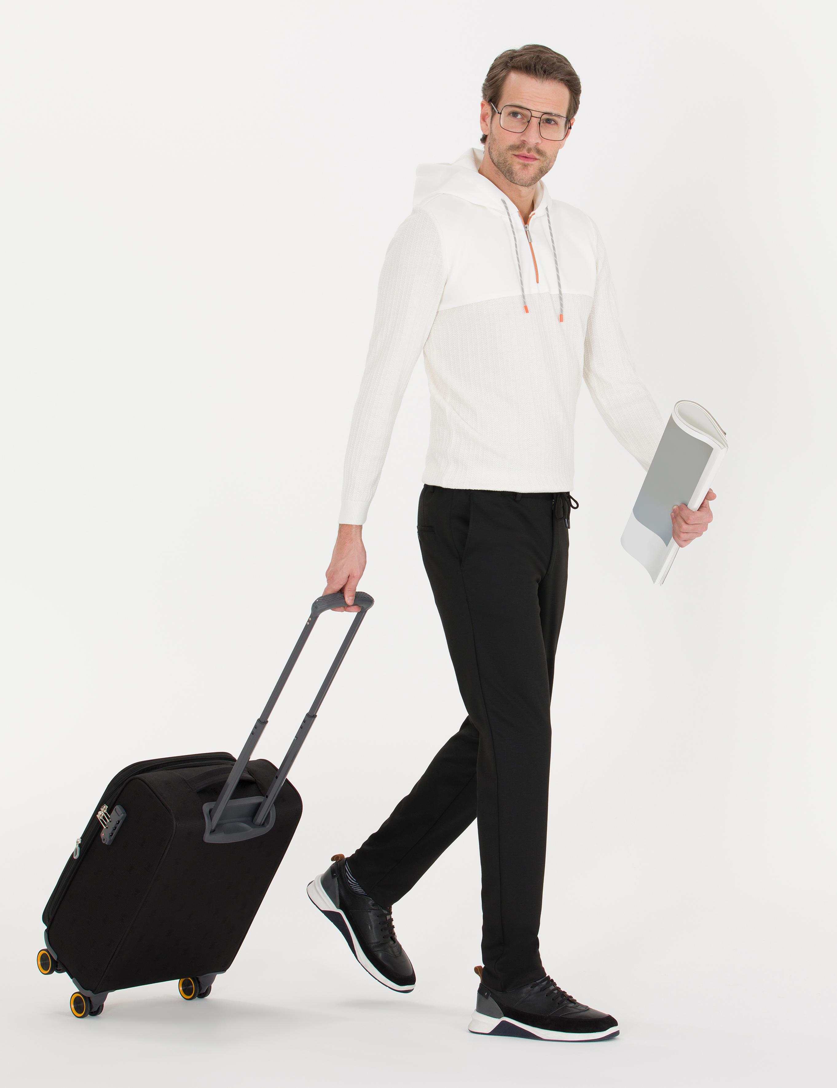 Ekru Slim Fit Kapüşonlu Triko Kazak