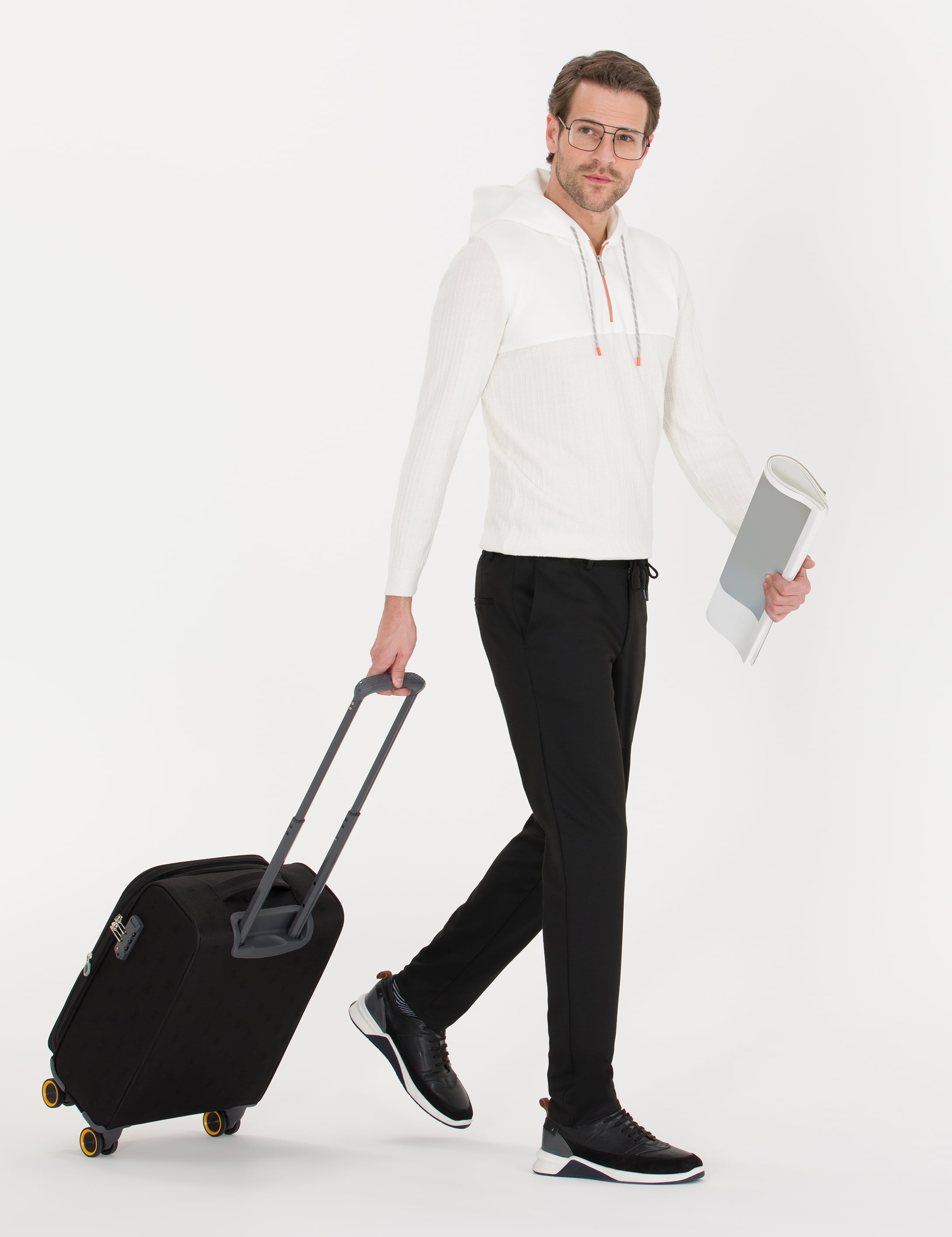Ekru Slim Fit Kapüşonlu Triko Kazak - Image 1