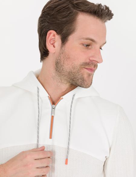 Ekru Slim Fit Kapüşonlu Triko Kazak - 50258654023