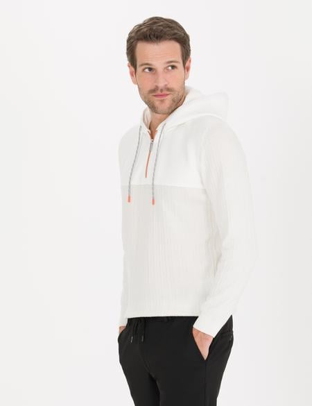 Ekru Slim Fit Kapüşonlu Triko Kazak - 50258654023