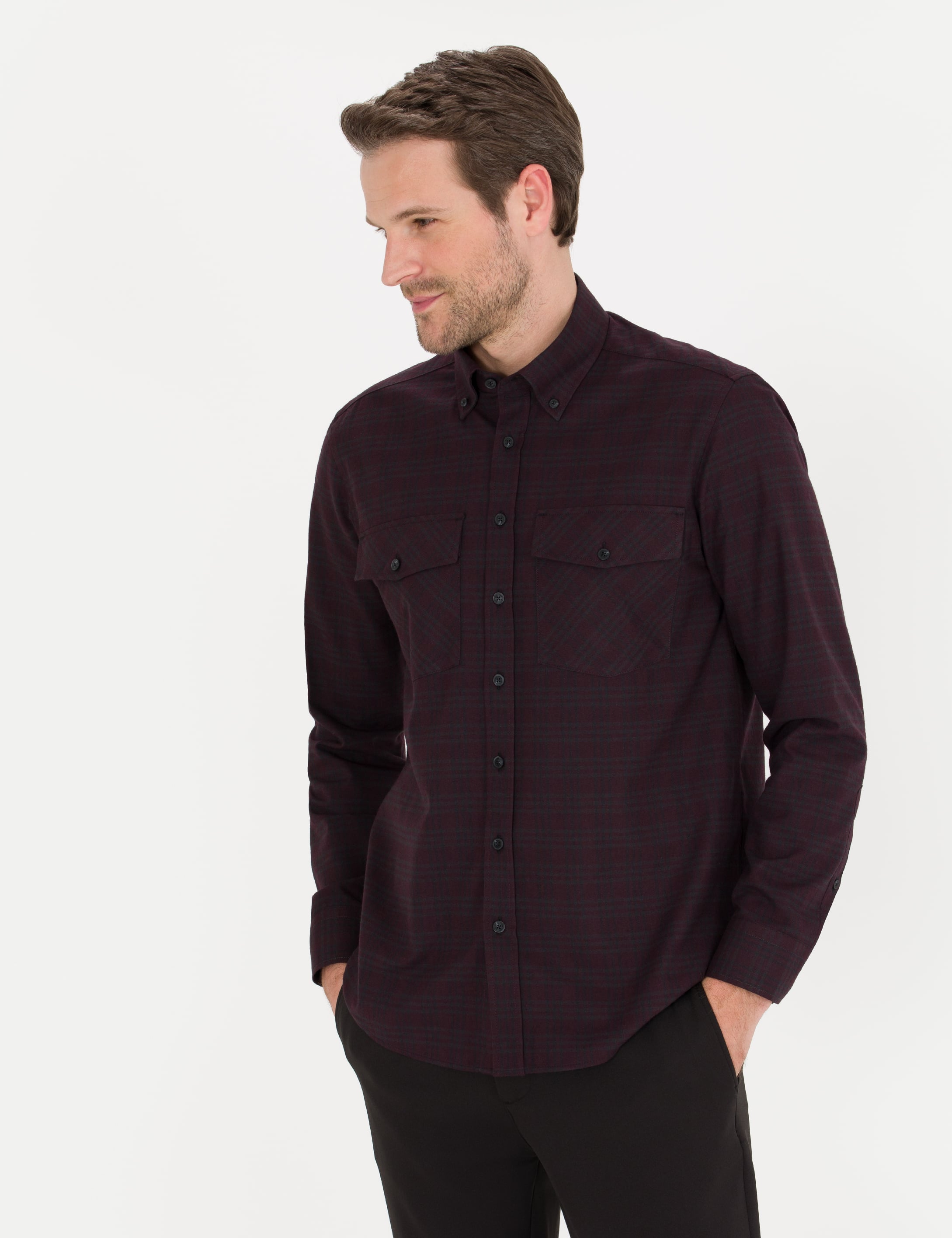 Bordo Regular Fit Uzun Kollu Gömlek - Image 4