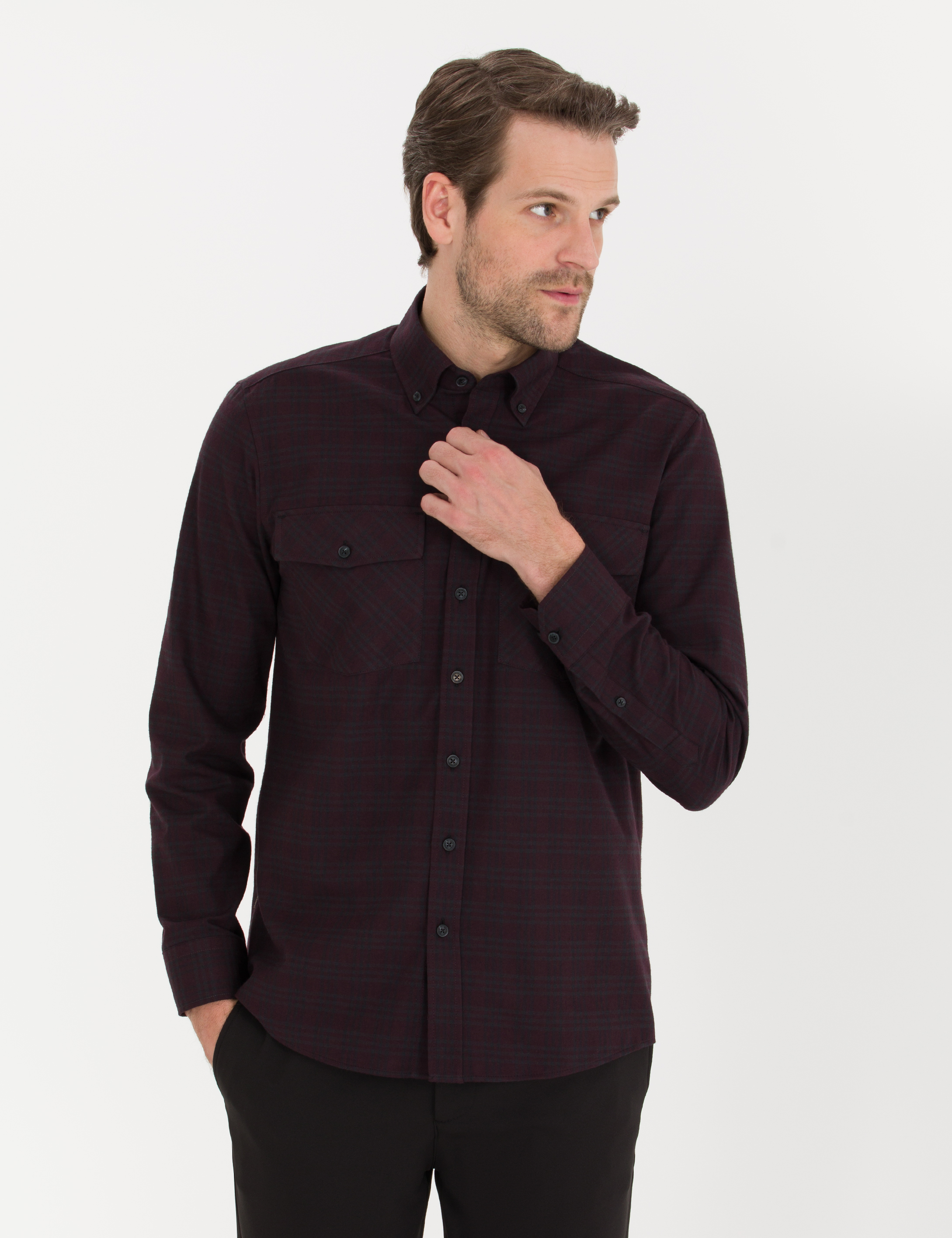 Bordo Regular Fit Uzun Kollu Gömlek - Image 2