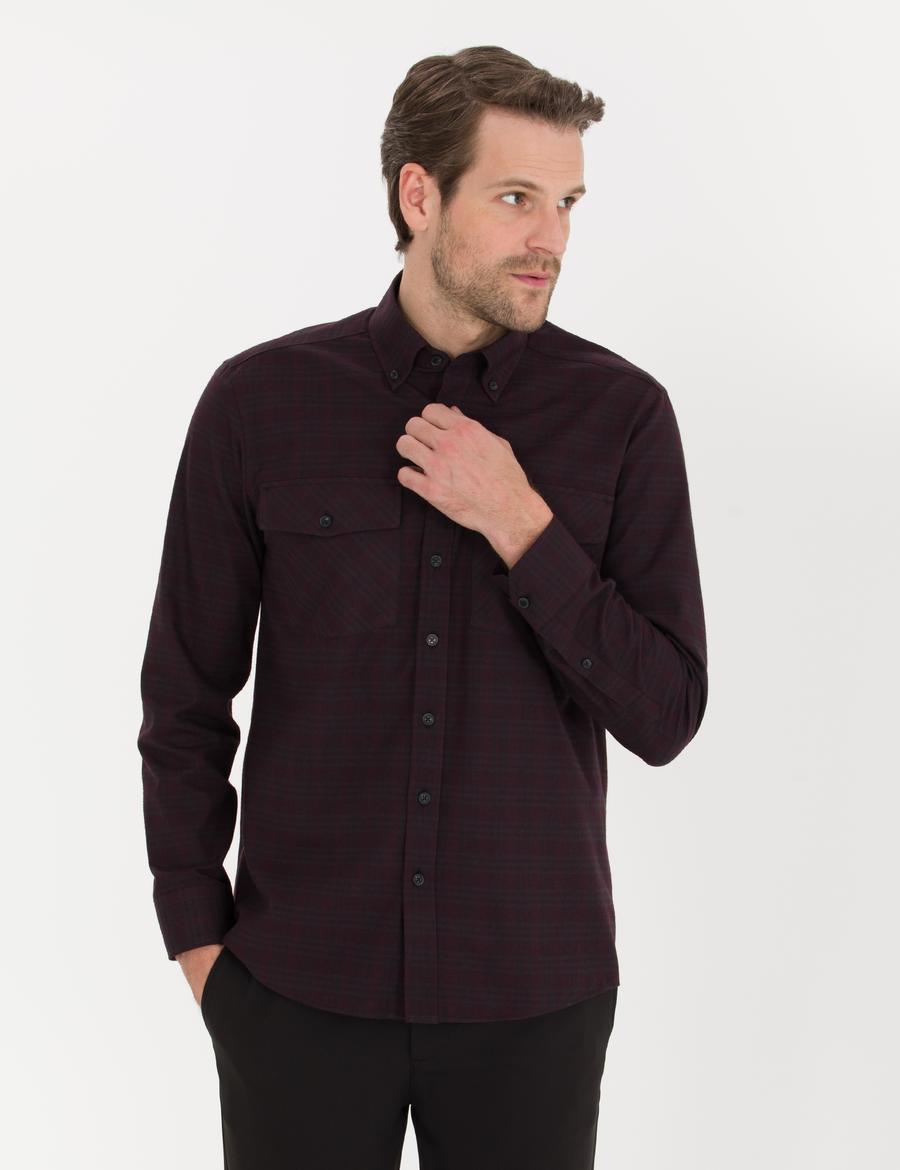 Bordo Regular Fit Uzun Kollu Gömlek