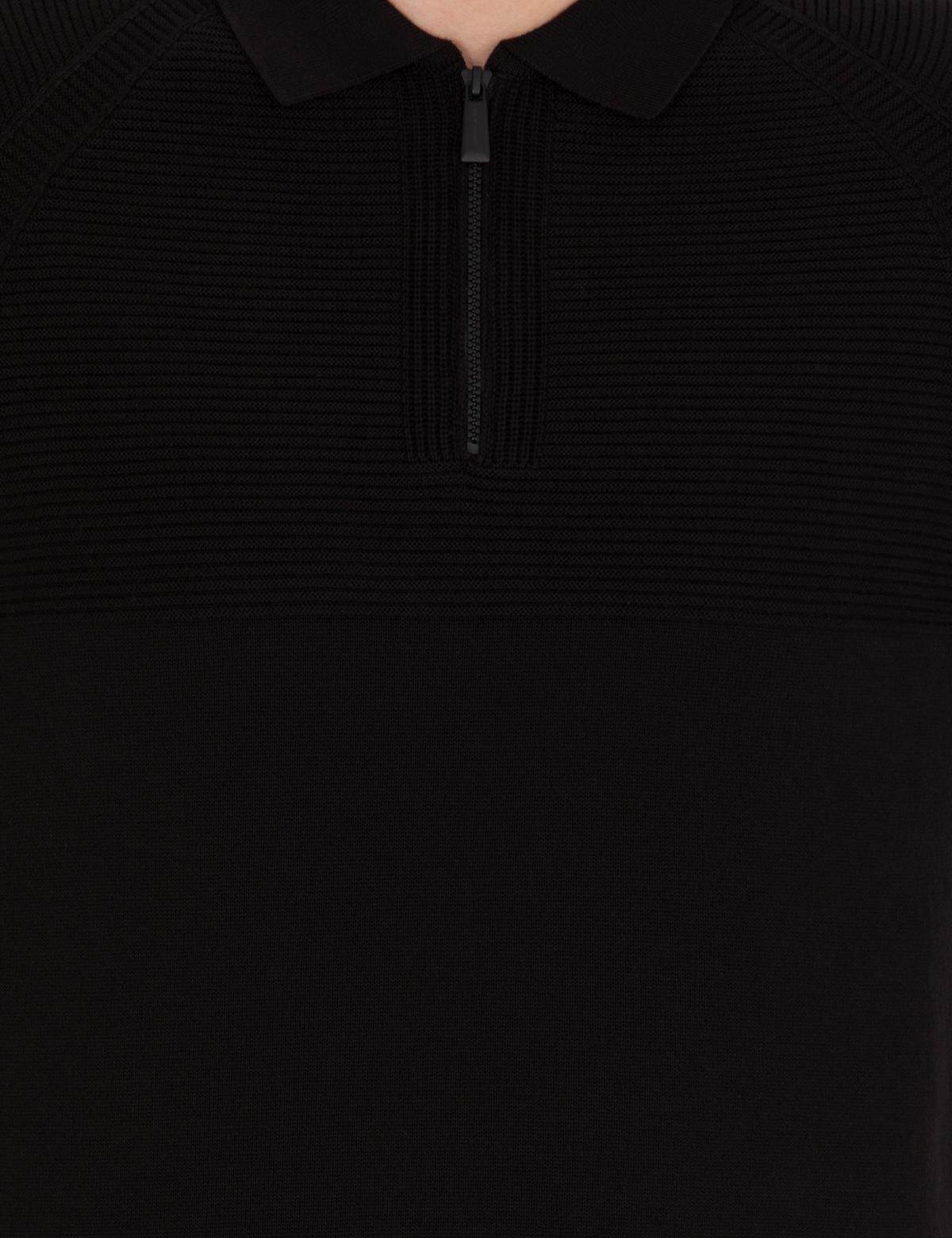 Siyah Slim Fit Fermuarlı Polo Yaka Triko Kazak - 50259835011