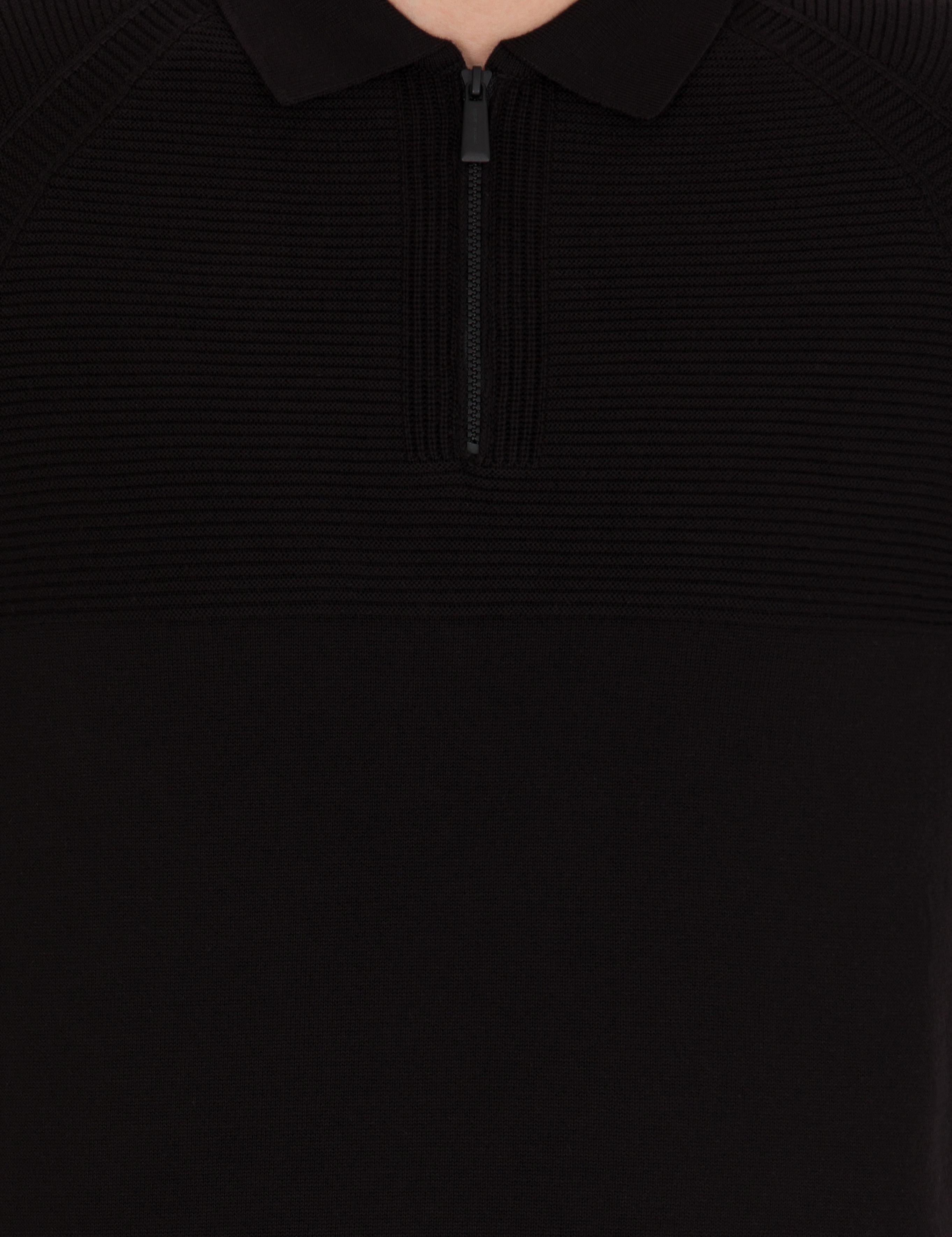 Siyah Slim Fit Fermuarlı Polo Yaka Triko Kazak